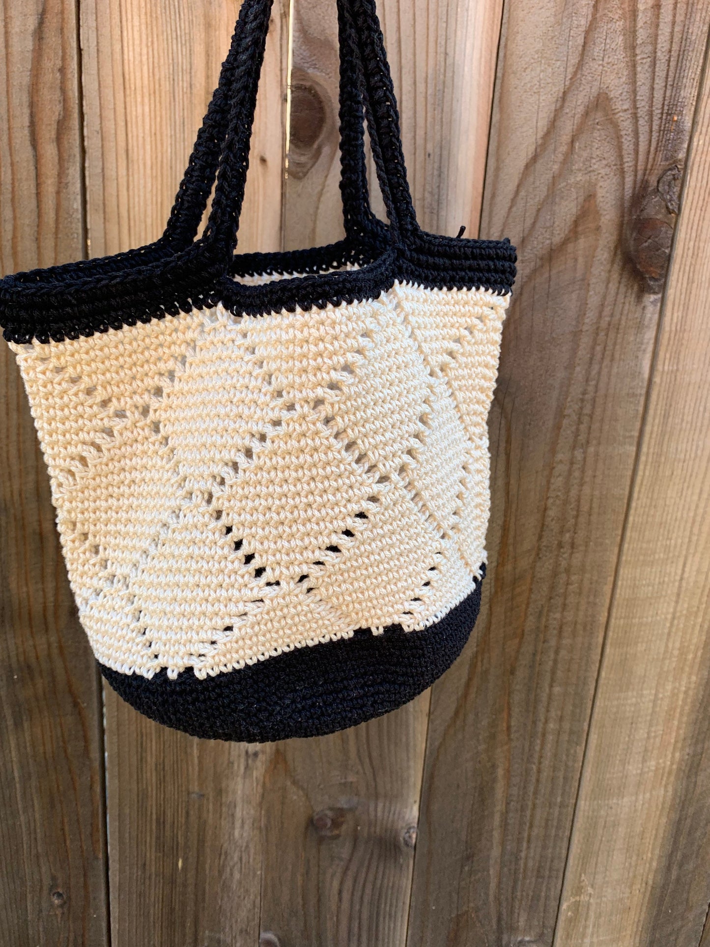 Small Market Tote / Boho Beach Bag / Black and Tan Project Bag