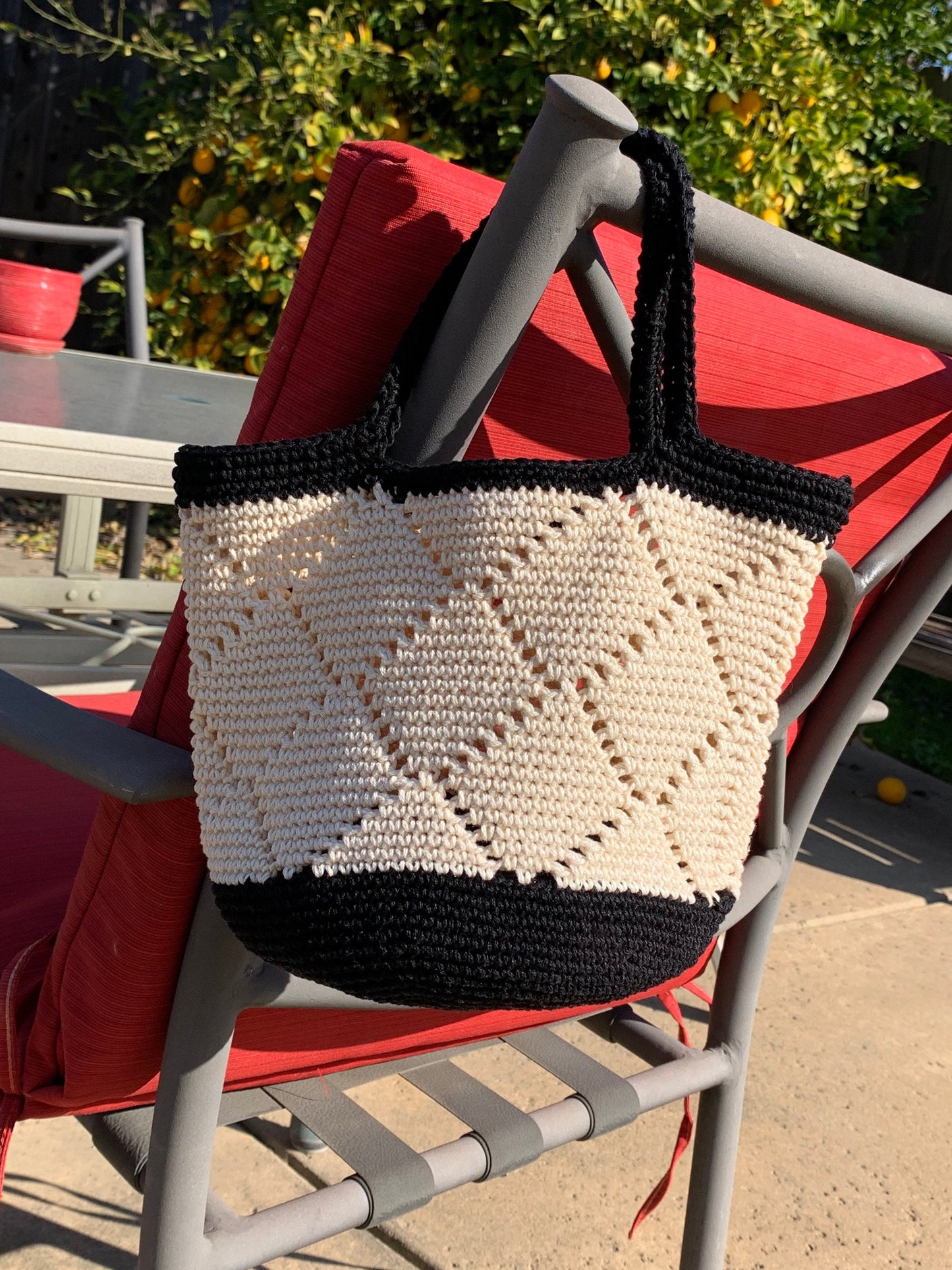 Small Market Tote / Boho Beach Bag / Black and Tan Project Bag