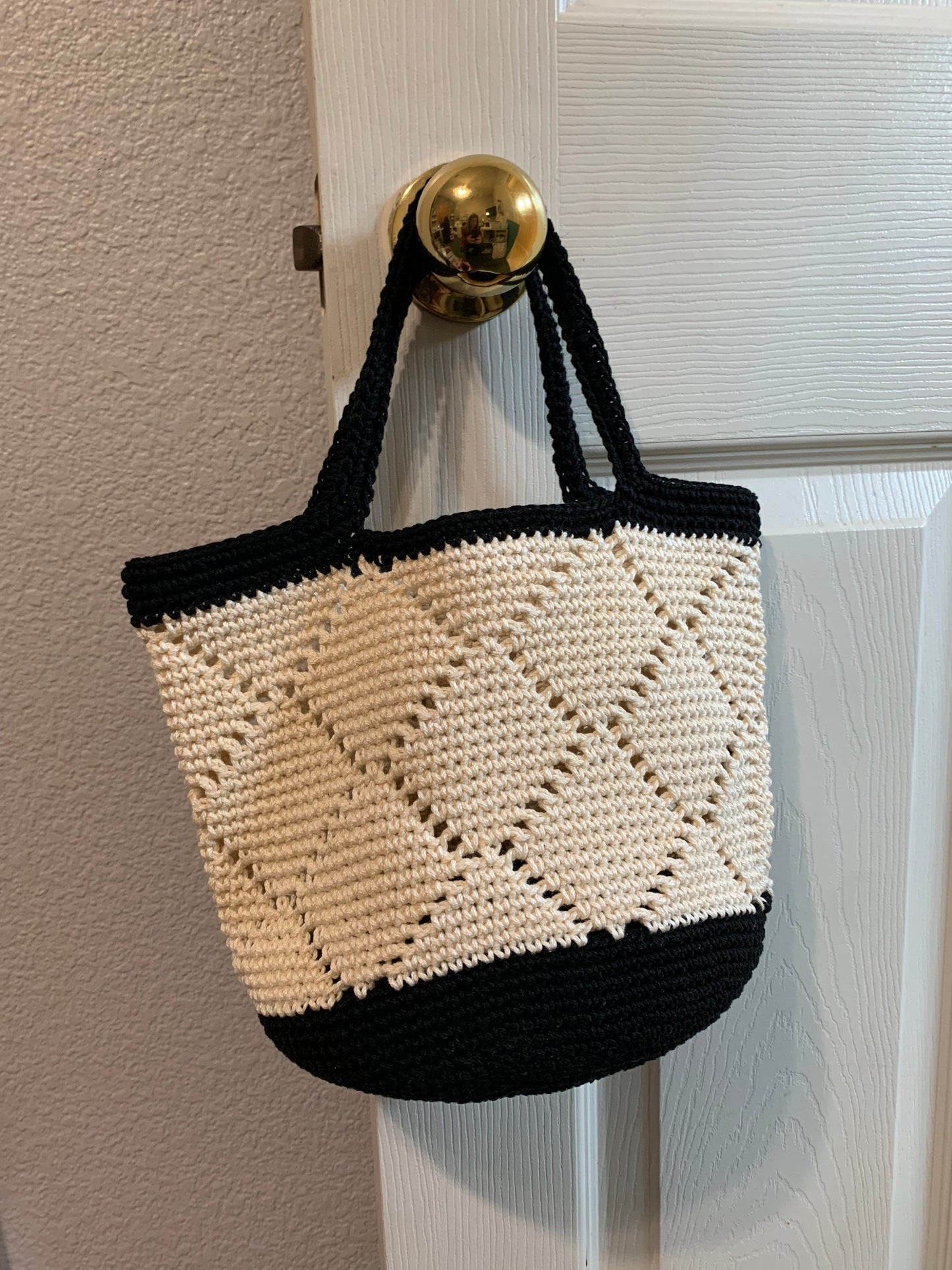Small Market Tote / Boho Beach Bag / Black and Tan Project Bag