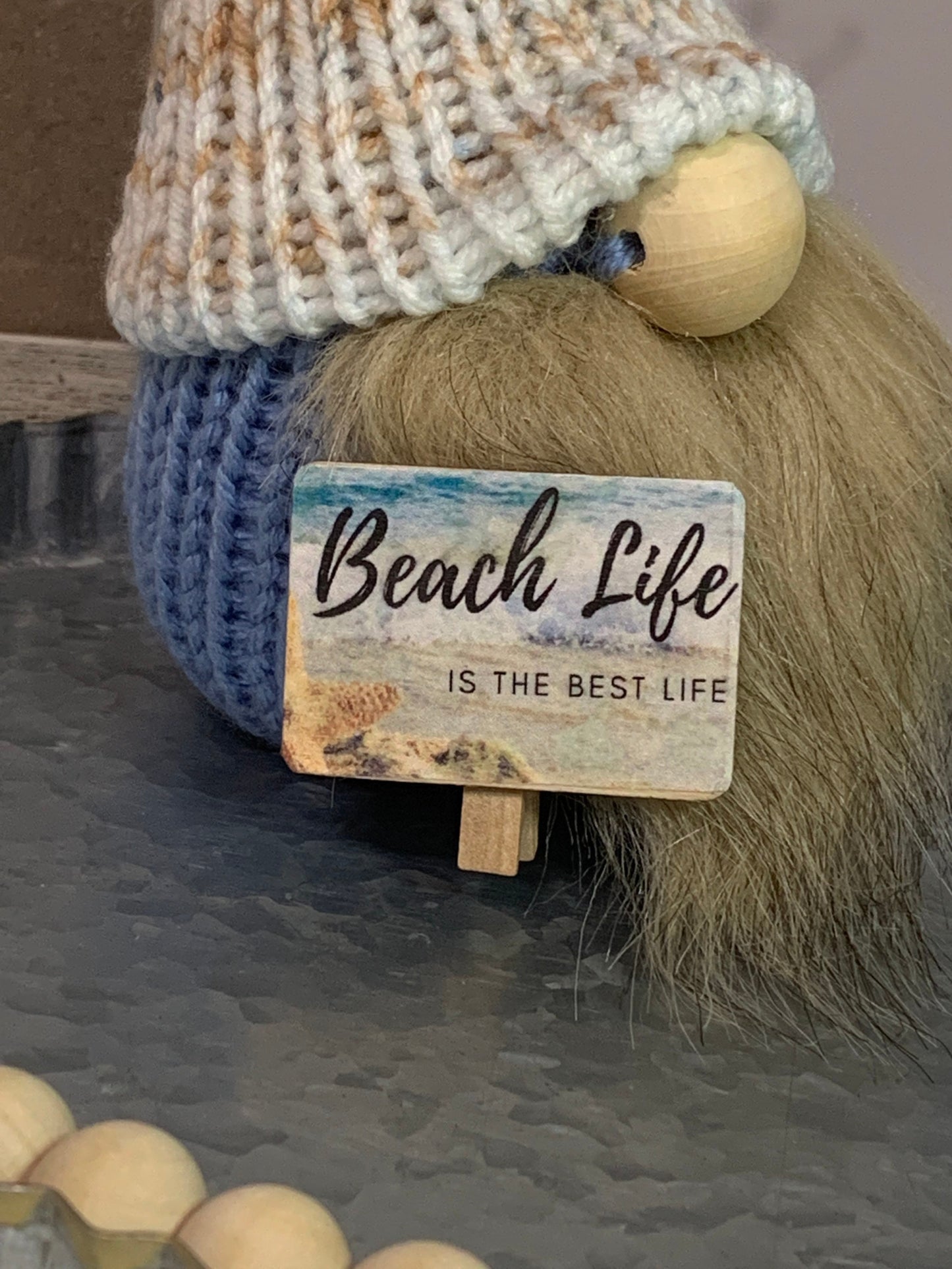 Beachy Farmhouse Gnome / Tiered Tray Decor / Rustic Gnome / Sandy beach Gnome