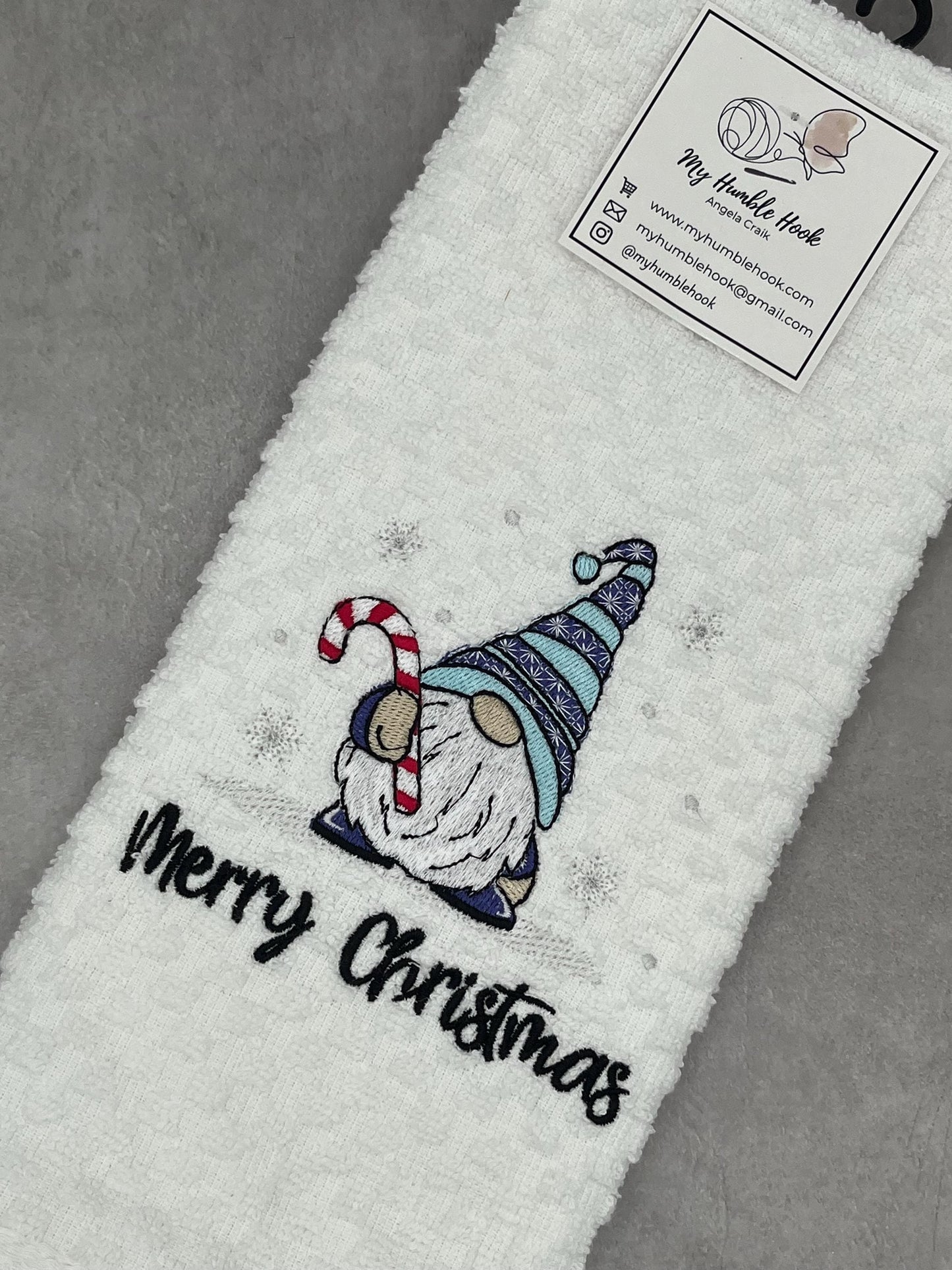 Candy Cane Gnome Kitchen Towel / Winter Decorative Towel / Christmas Hand Towel