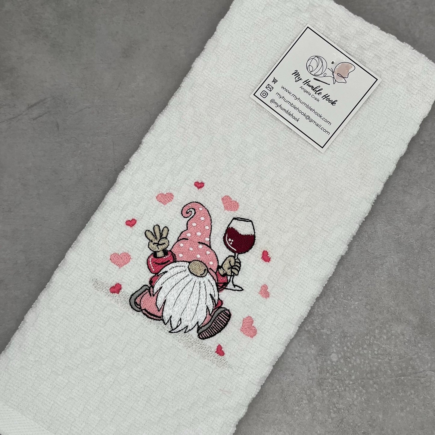 Wine Glass Gnome Kitchen Towel / I Love Wine Decorative Towel / Valentines Day Hand Towel