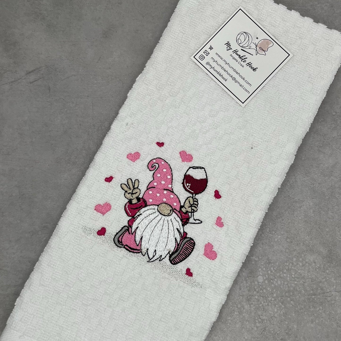 Wine Glass Gnome Kitchen Towel / I Love Wine Decorative Towel / Valentines Day Hand Towel