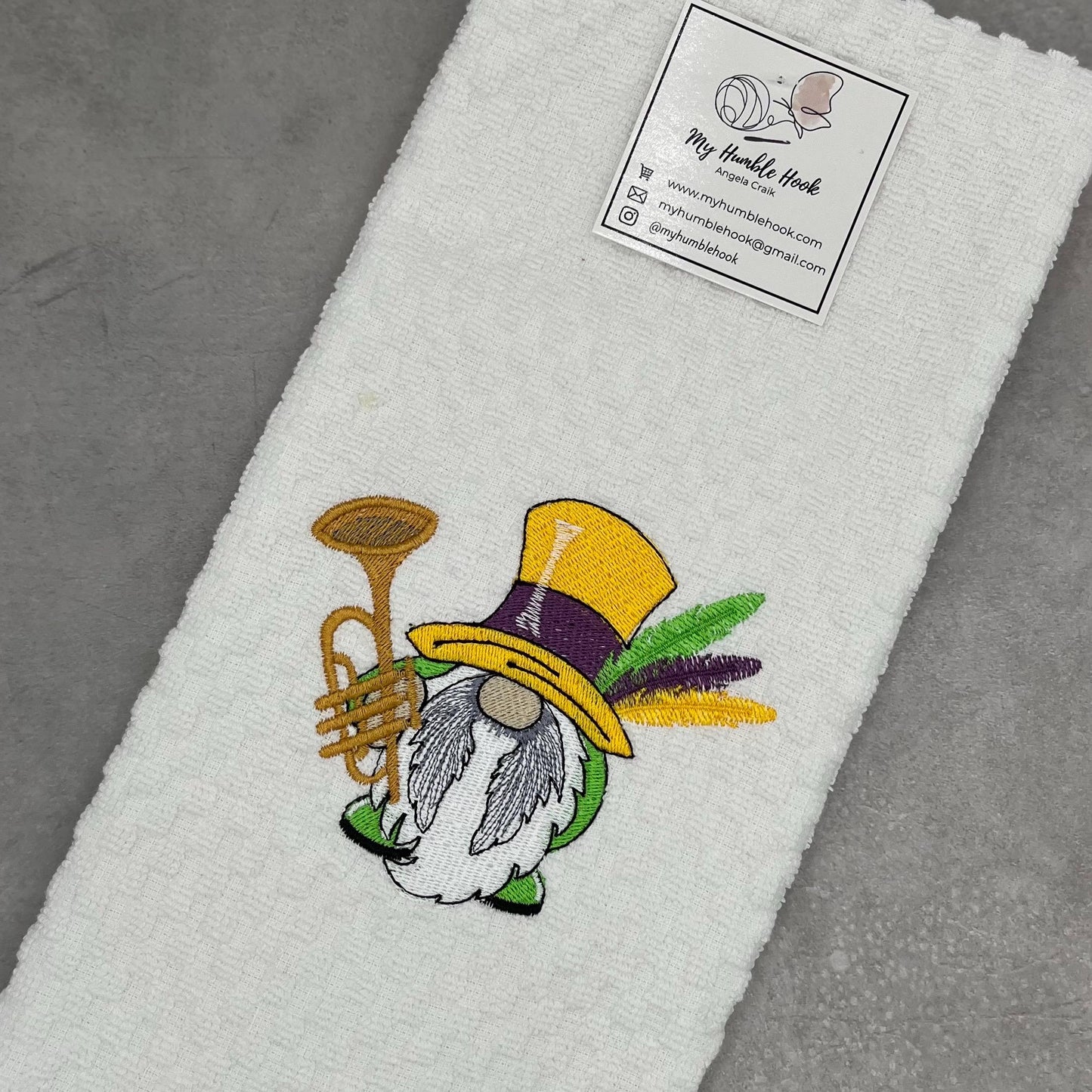 Trumpet Player Mardi Gras Kitchen Towel / Fat Tuesday Decorative Towel / New Orleans Party Hand Towel