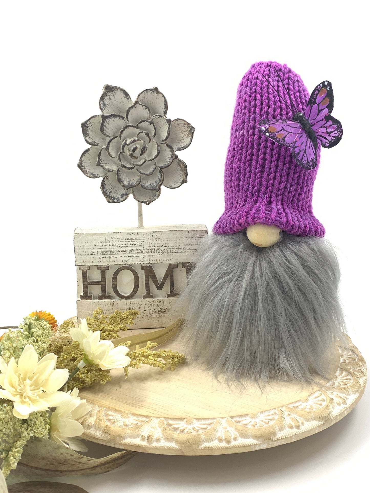 Butterfly Gnome / Tiered Tray Decor / Flower Garden Gnome