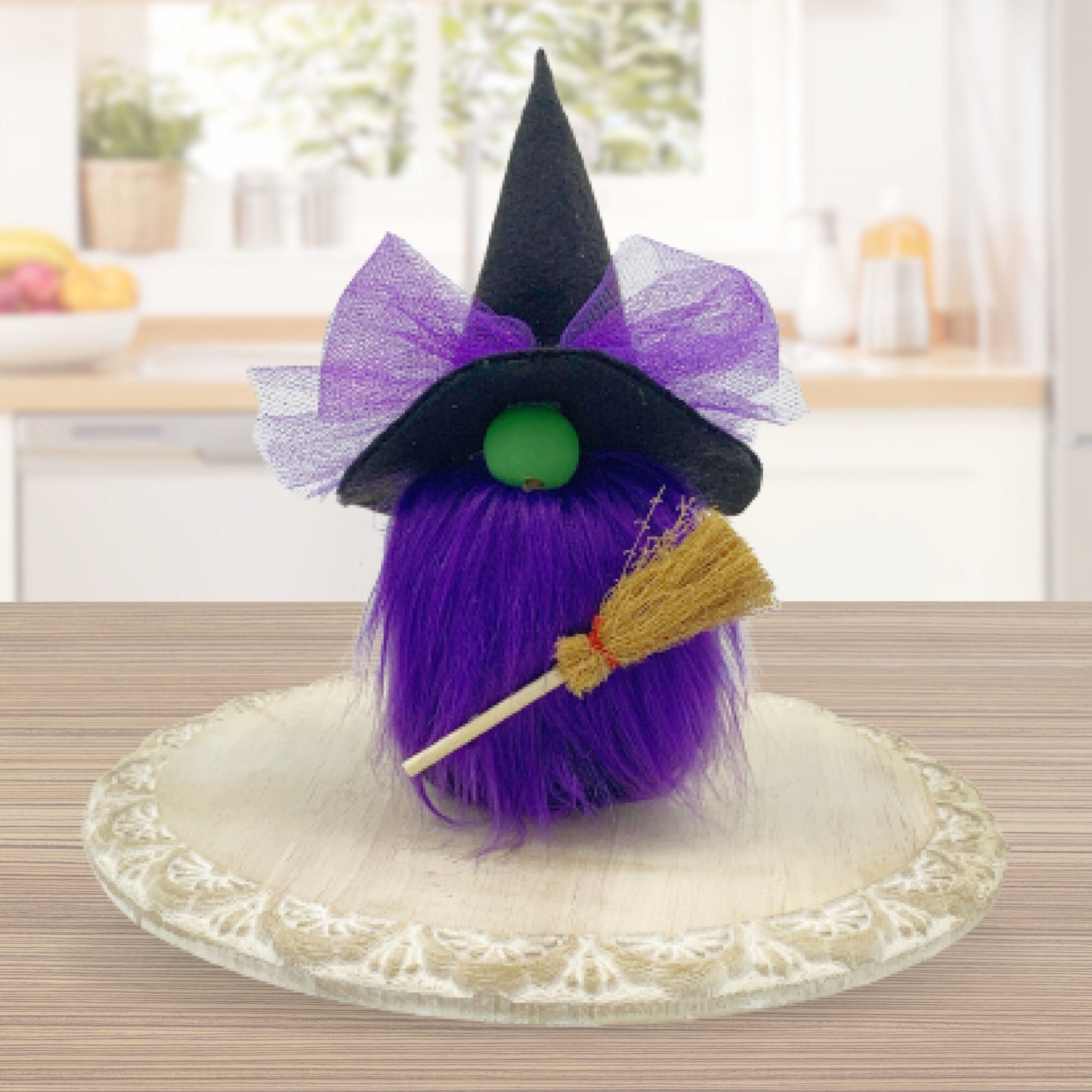 Halloween Witch Gnome / Spooky Season Tiered Tray Decor / Purple and Black Fall Decorations