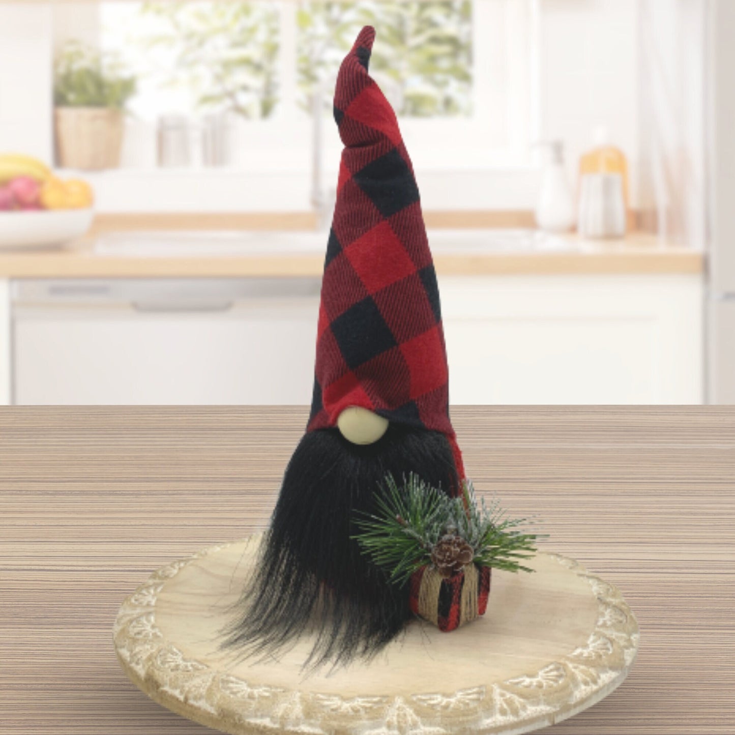 Red & Black Buffalo Plaid Christmas Gnome / Holiday Tiered Tray Decor / Winter Gnome Decorations