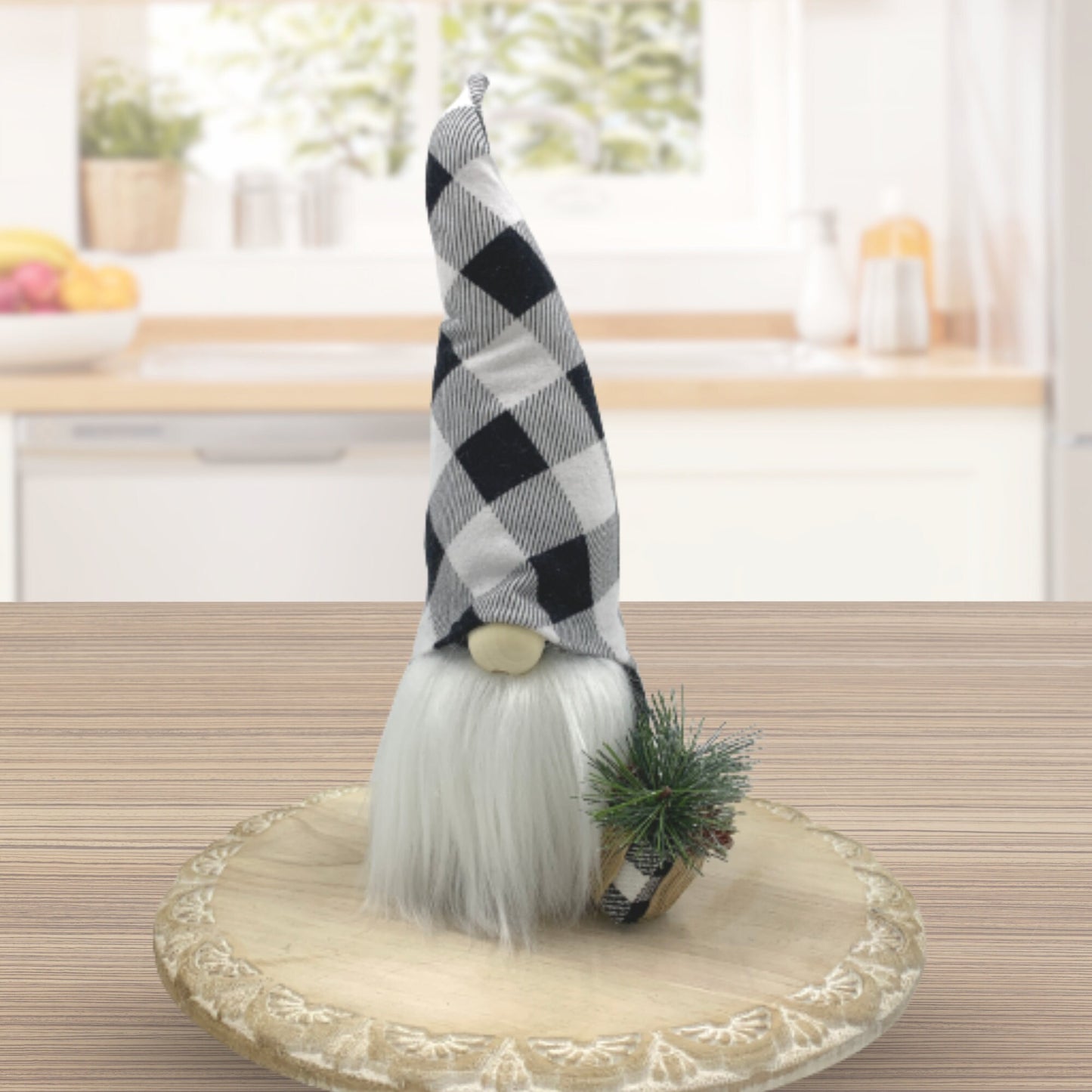 Black & White Buffalo Plaid Christmas Gnome / Holiday Tiered Tray Decor / Winter Gnome Decorations