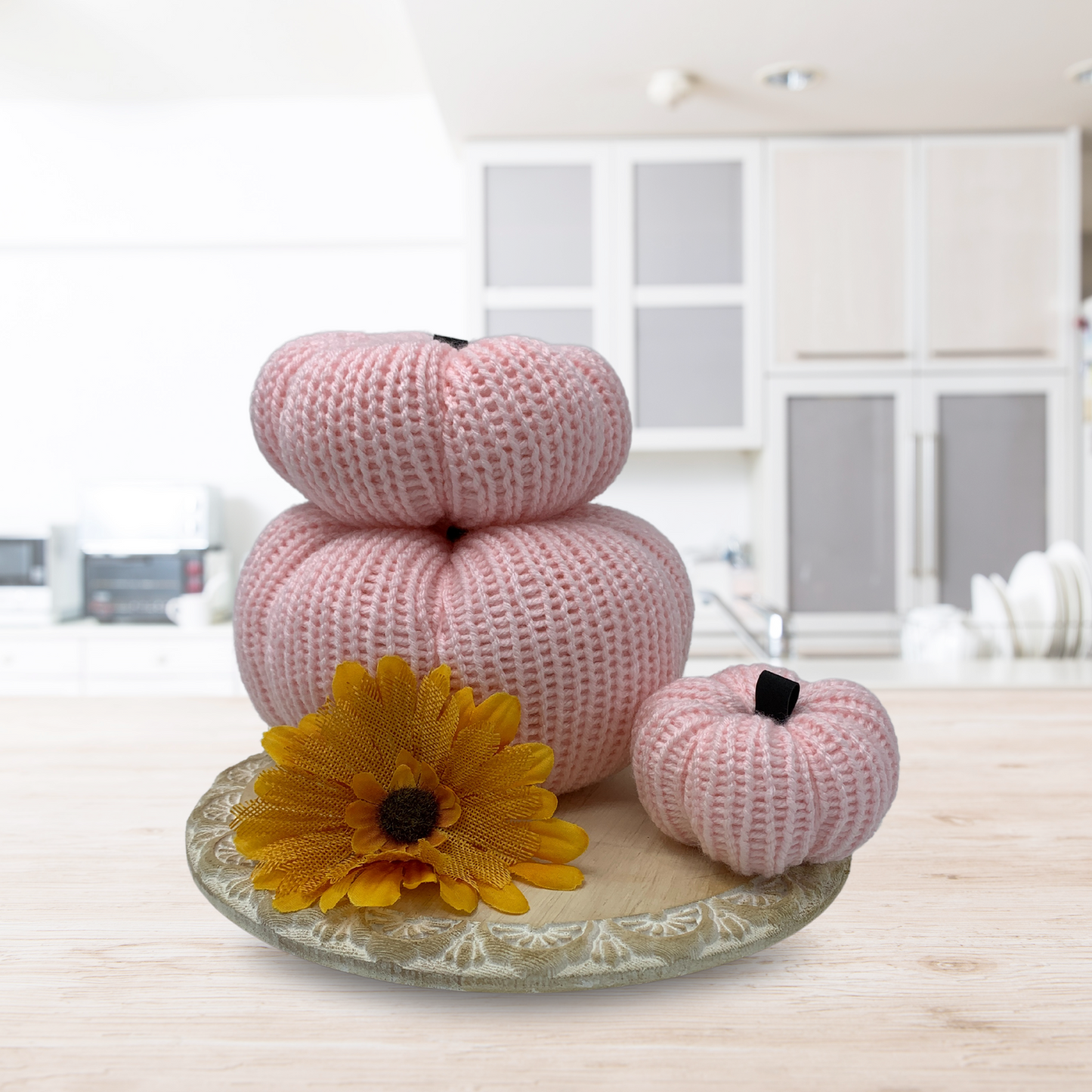 Pink Fall Pumpkins / Autumn Tiered Tray Decor / Rustic Farmhouse Decorations / Breast Cancer Awareness decorations