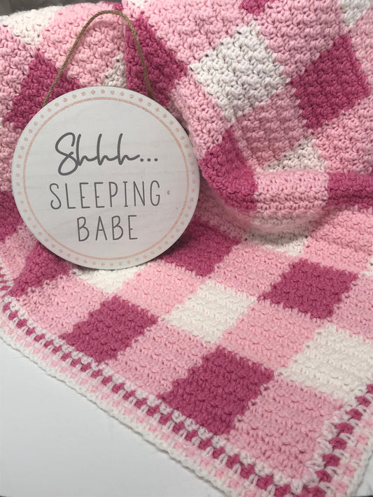 Plaid Baby blanket / Gingham Crochet Throw / Baby Shower Gift