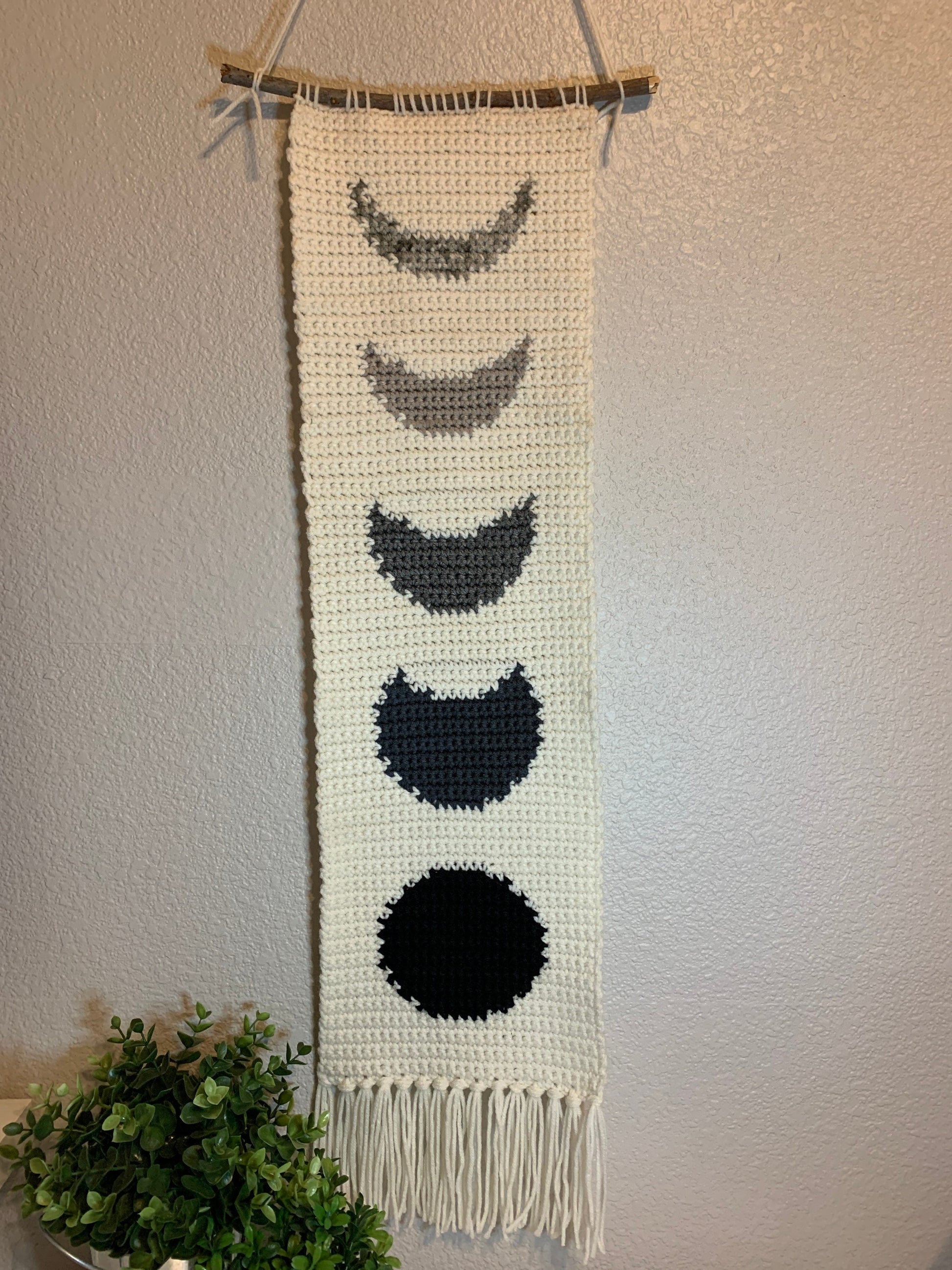 Moon Phases Wall Hanging / Farmhouse decor / Boho Retro Style Fiber Wall Art