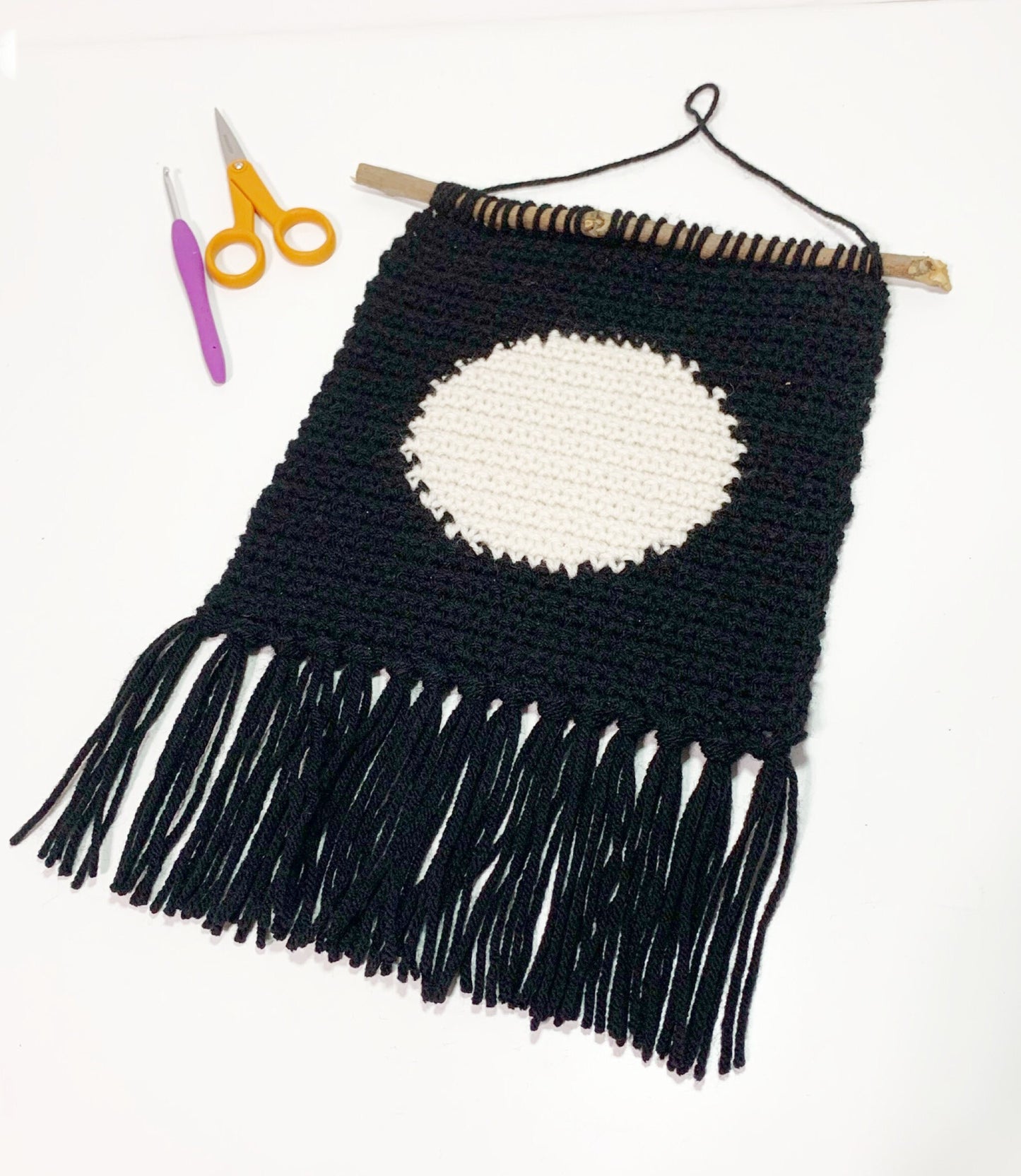 Moon and Sun Wall Hanging / Celestial decor / Boho Retro Style Fiber Wall Art