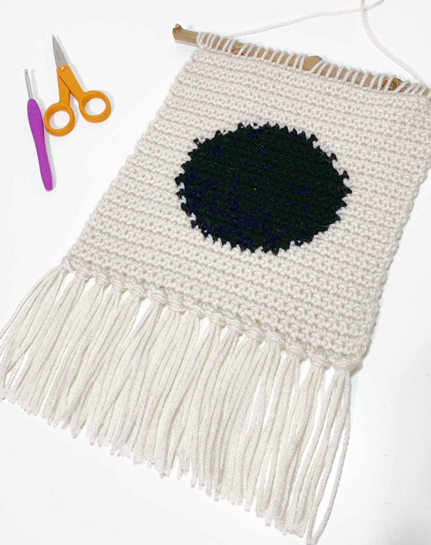 Moon and Sun Wall Hanging / Celestial decor / Boho Retro Style Fiber Wall Art
