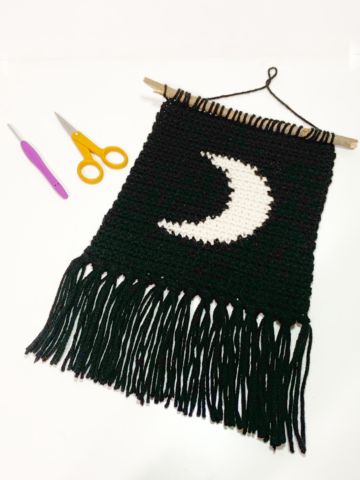 Moon and Sun Wall Hanging / Celestial decor / Boho Retro Style Fiber Wall Art