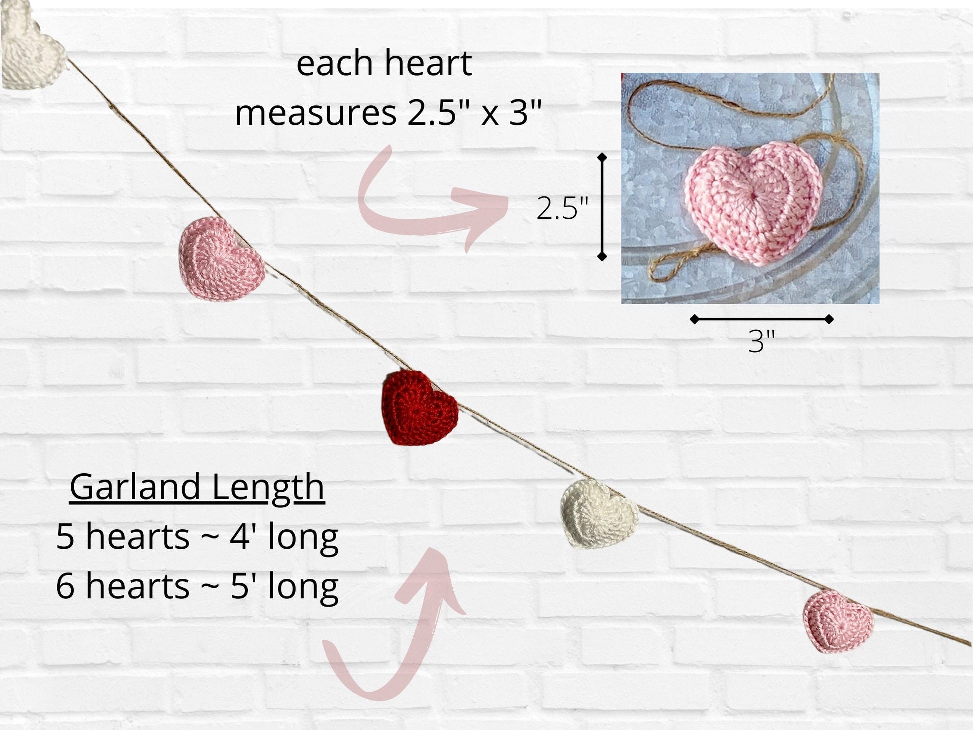 Puffy Heart Garland / Nursery Decor / Home & Office Holiday decoration / Crochet Heart / Baby and Bridal Shower Decorations
