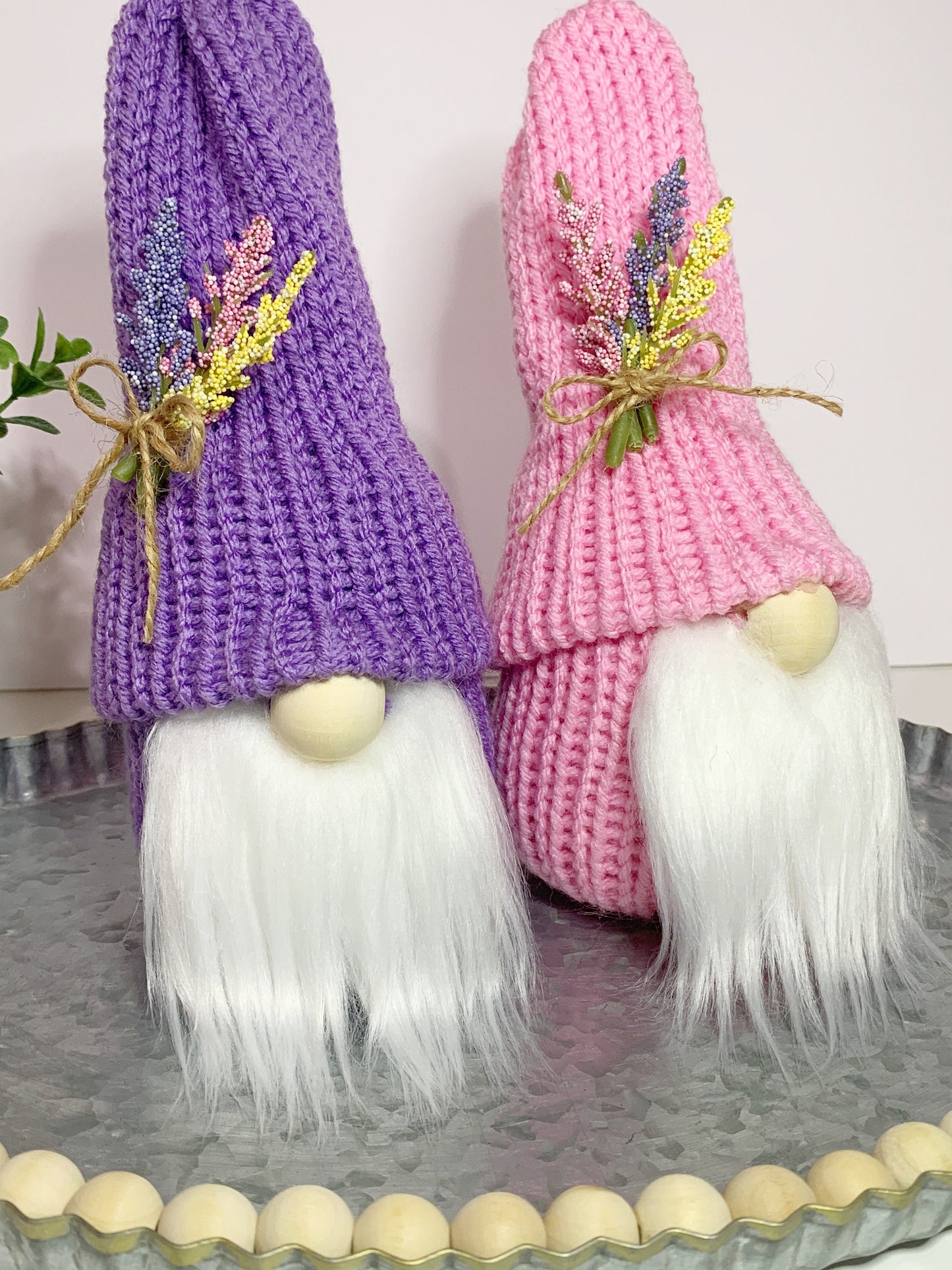 Spring Lavender Gnome / Tiered Tray Decor / Flower Garden Gnome