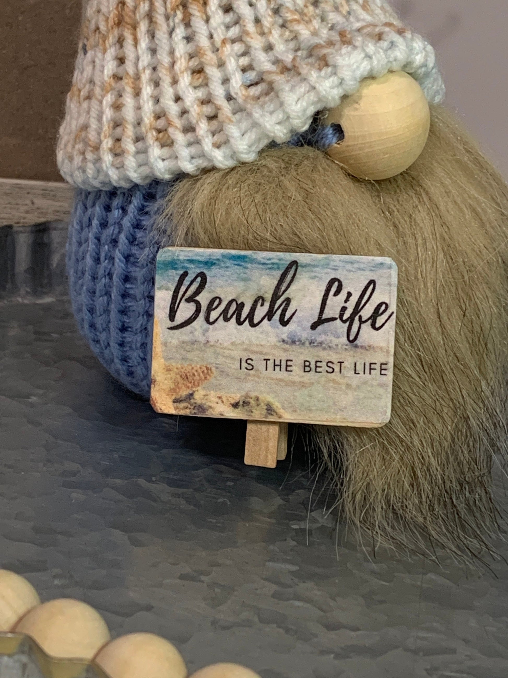 Beachy Farmhouse Gnome / Tiered Tray Decor / Rustic Gnome / Sandy beach Gnome