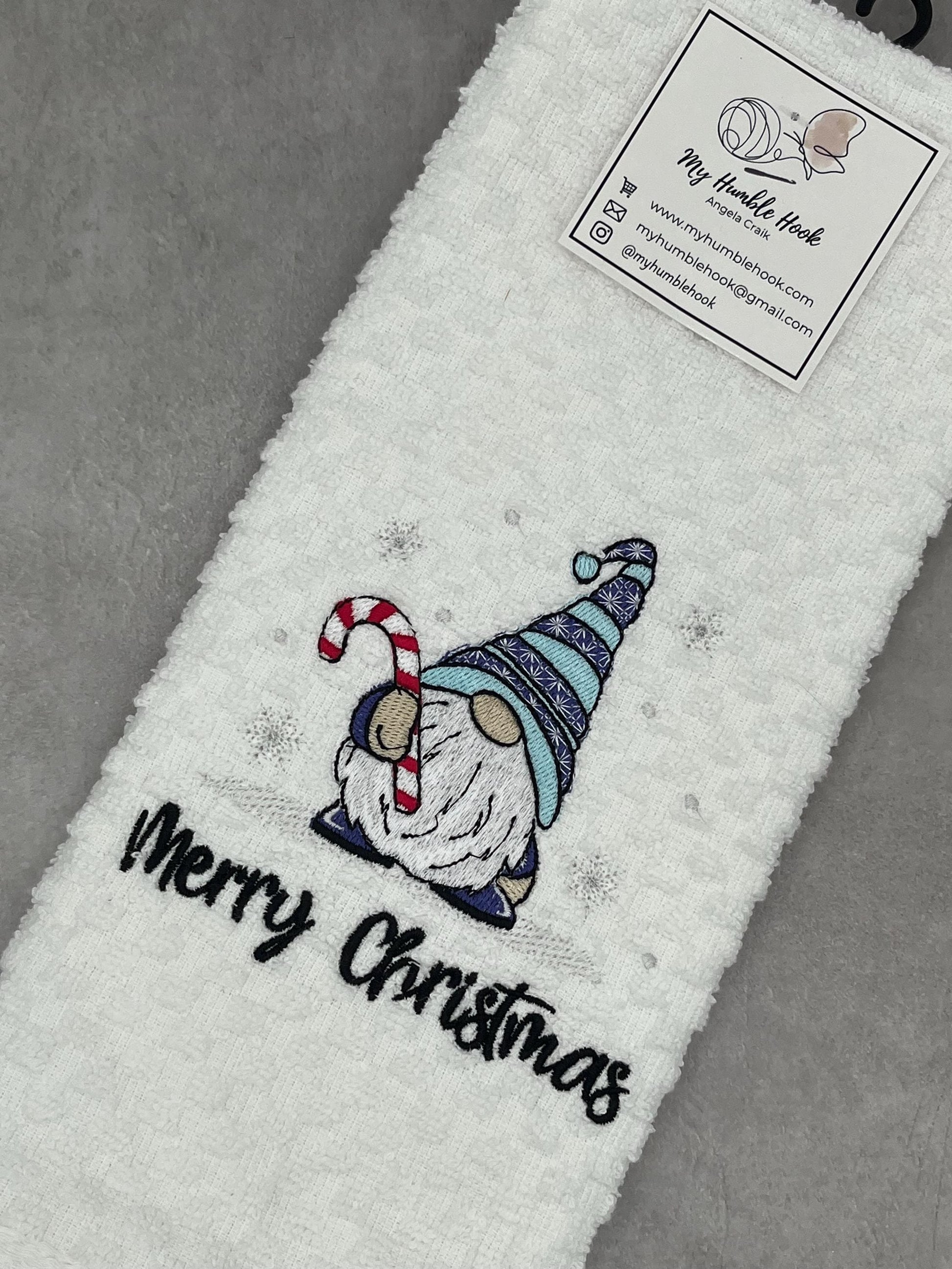 Candy Cane Gnome Kitchen Towel / Winter Decorative Towel / Christmas Hand Towel