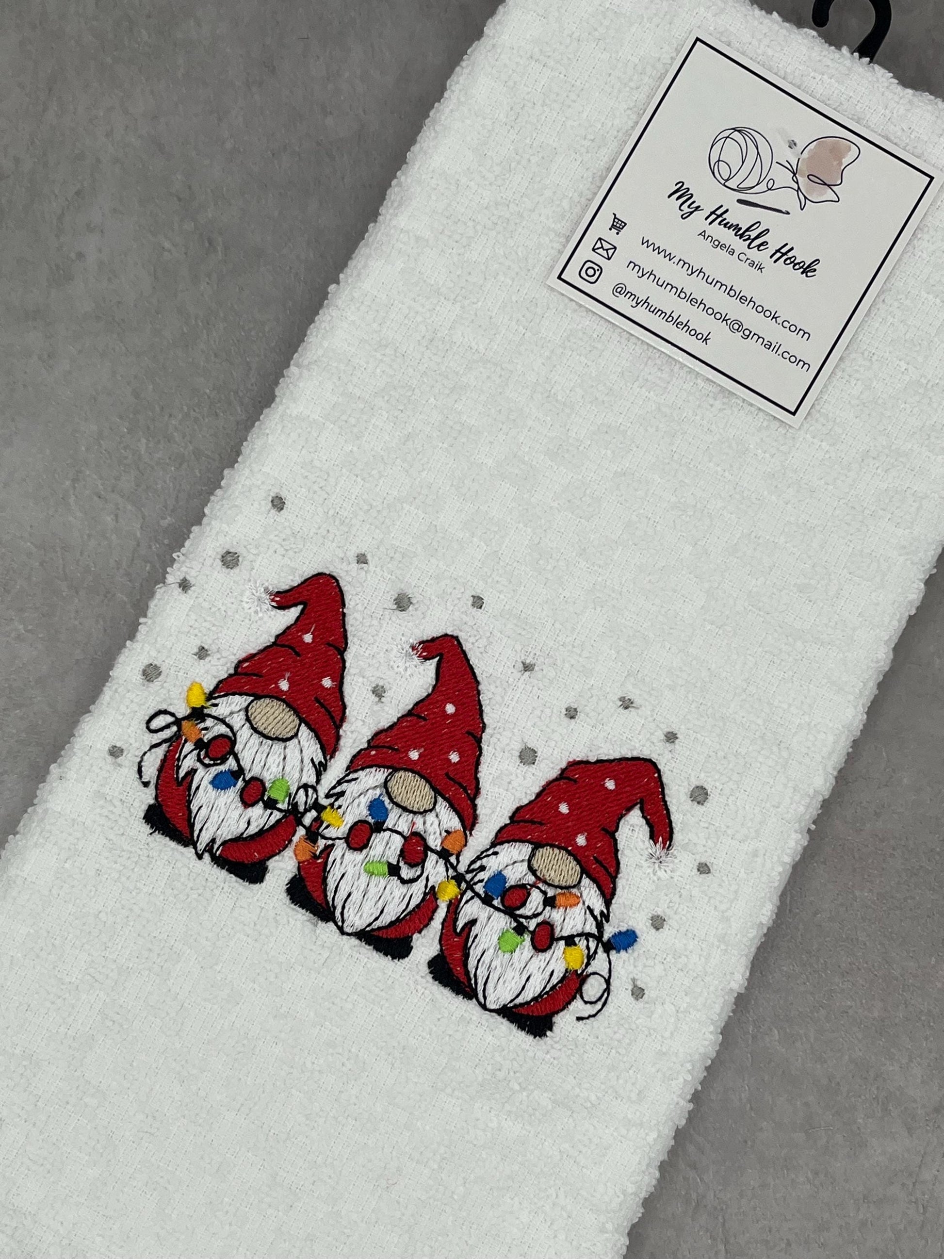 Holiday Lights Gnome Kitchen Towel / Winter Decorative Towel / Christmas Hand Towel