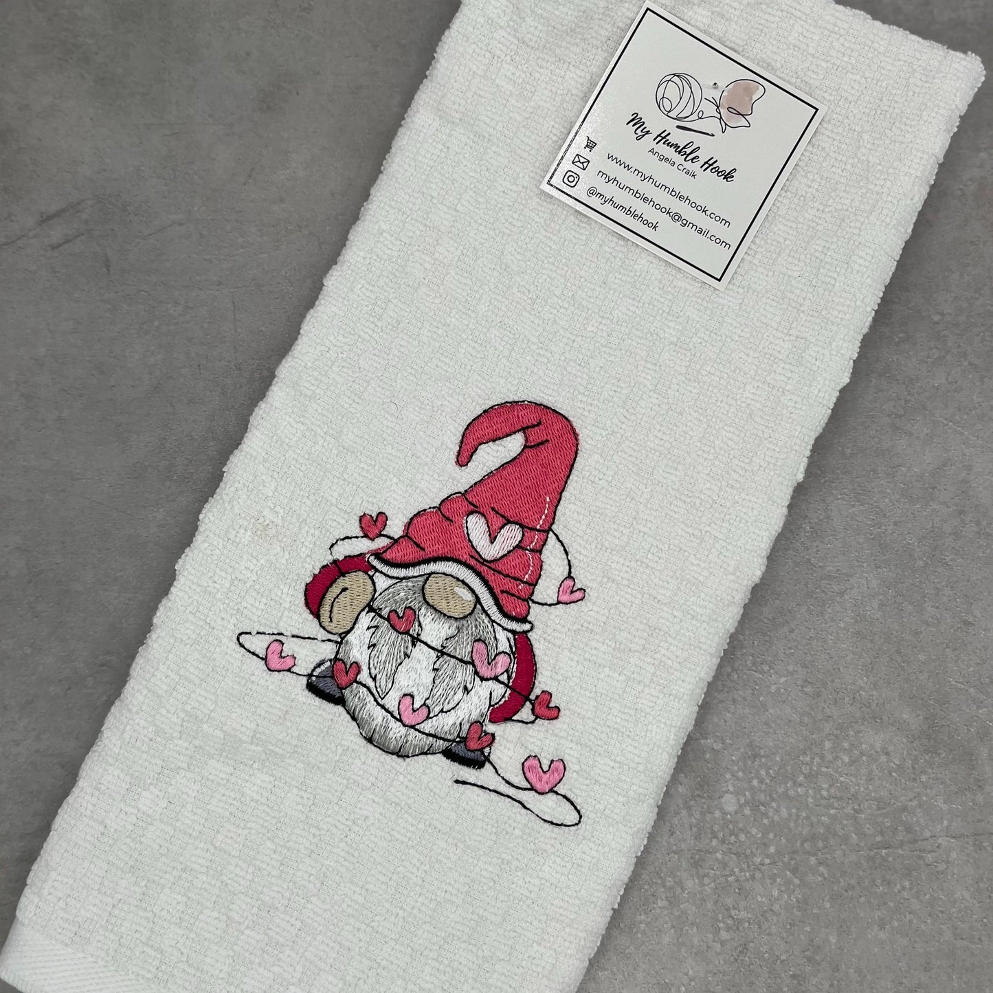 Tangled Hearts Gnome Kitchen Towel / Heart Garland Decorative Towel / Happy Valentines Day Hand Towel