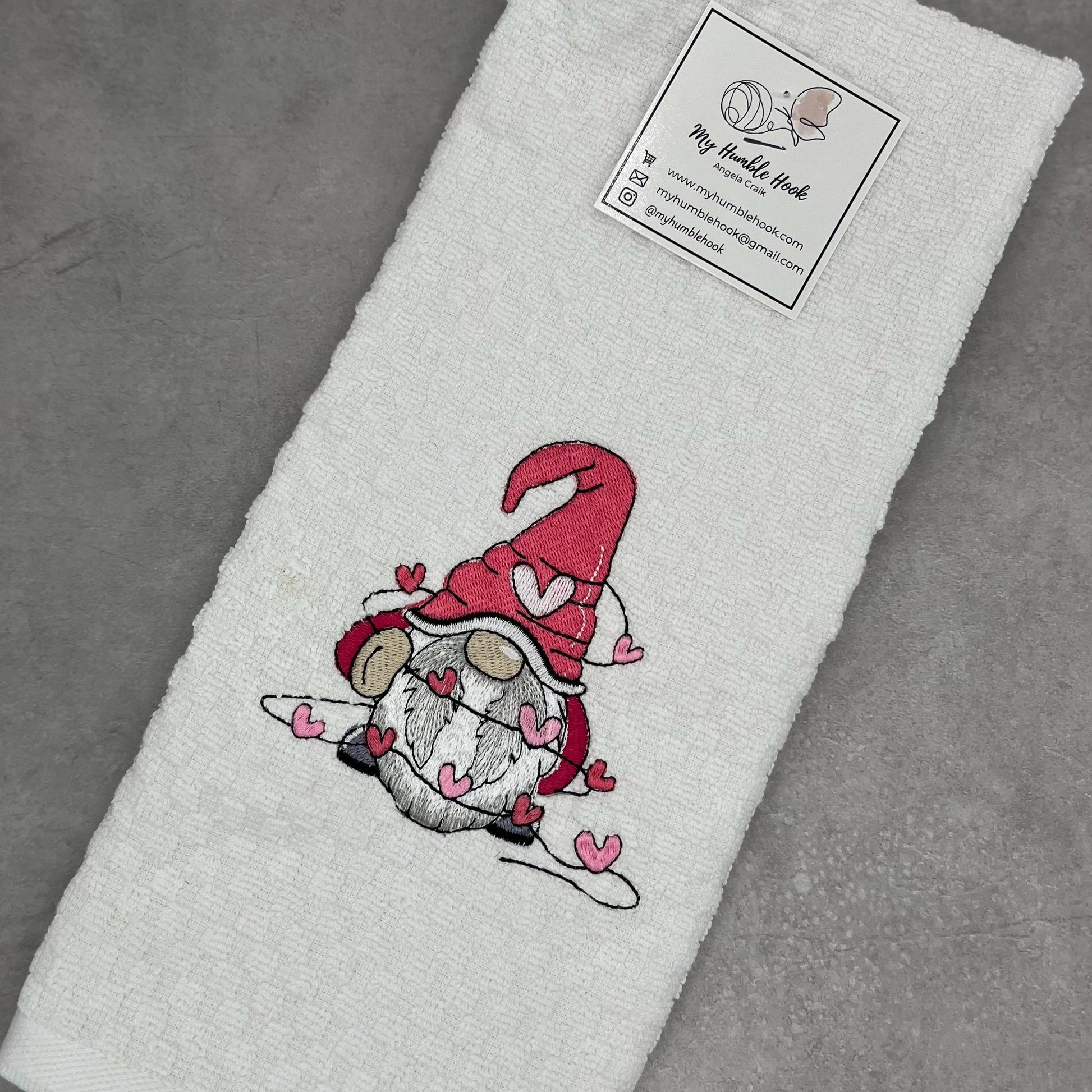 Tangled Hearts Gnome Kitchen Towel / Heart Garland Decorative Towel / Happy Valentines Day Hand Towel