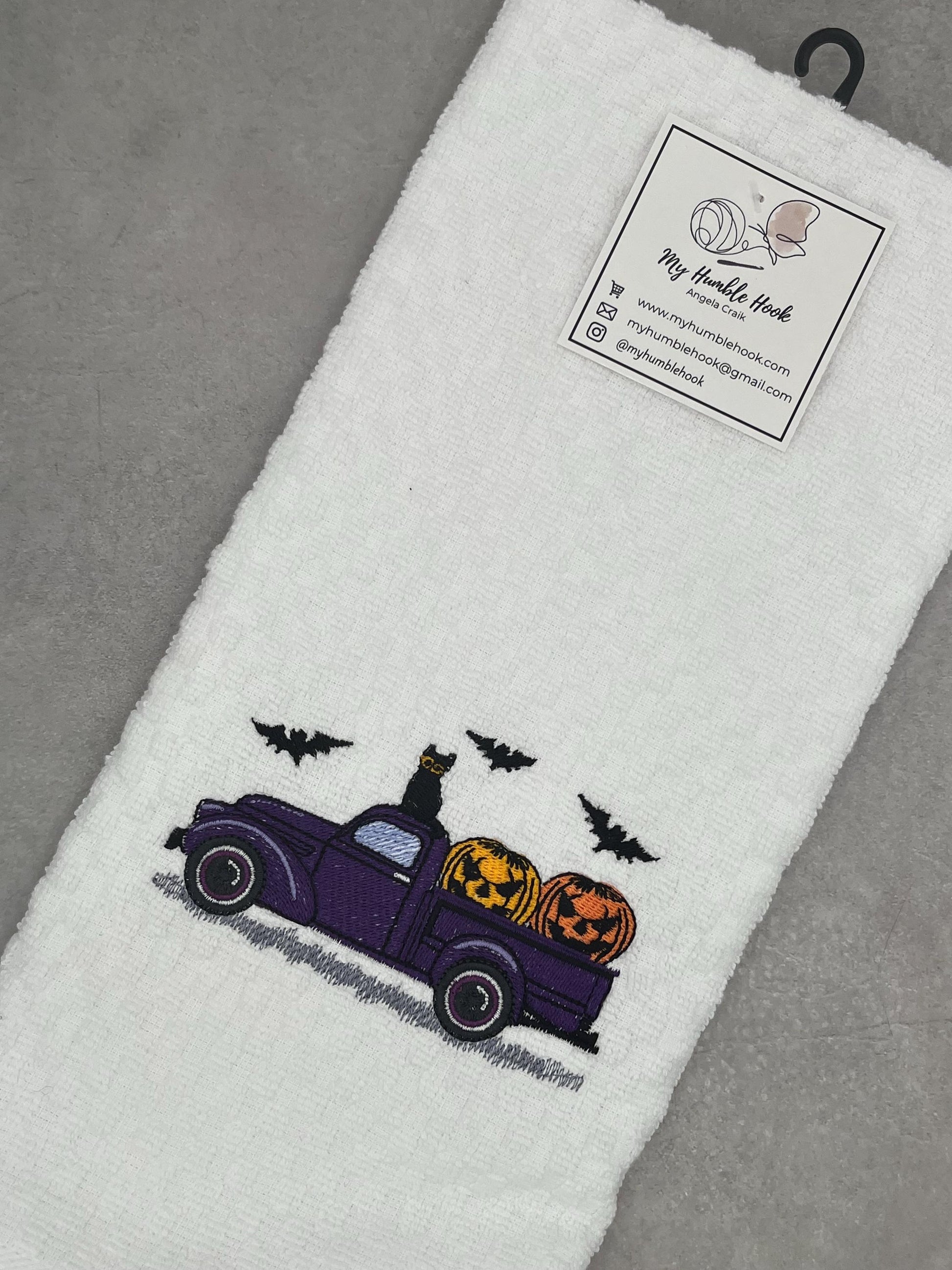 Halloween Pickup Truck Kitchen Towel / Fall Decorative Towel / Spooky Season Decor