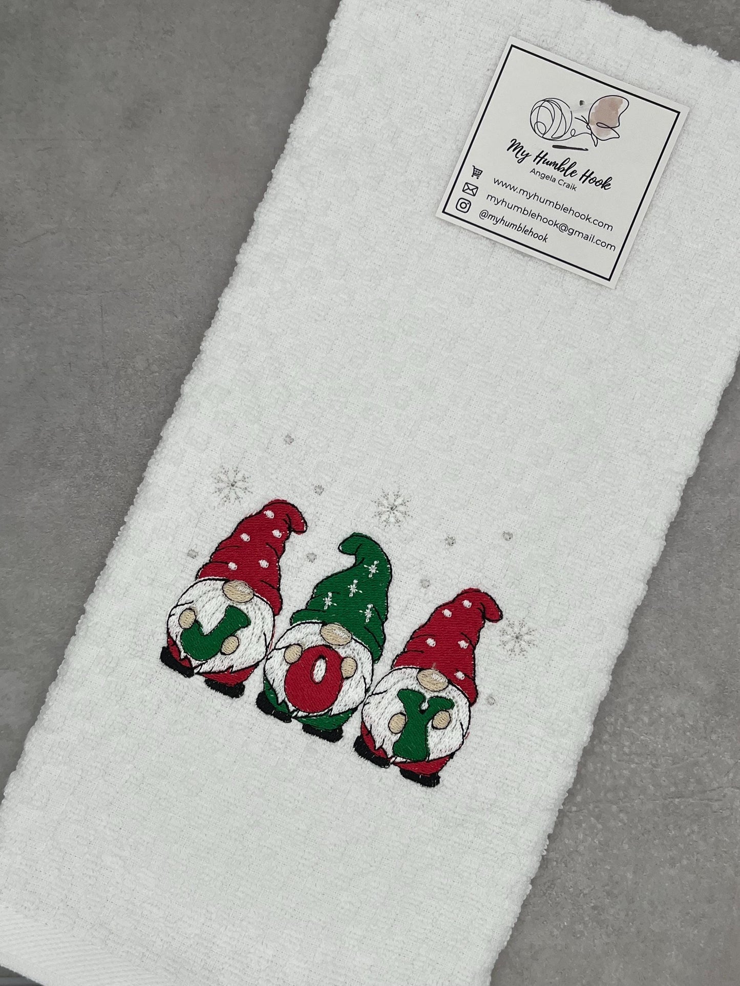 Holiday Joy Gnome Kitchen Towel / Winter Decorative Towel / Christmas Hand Towel