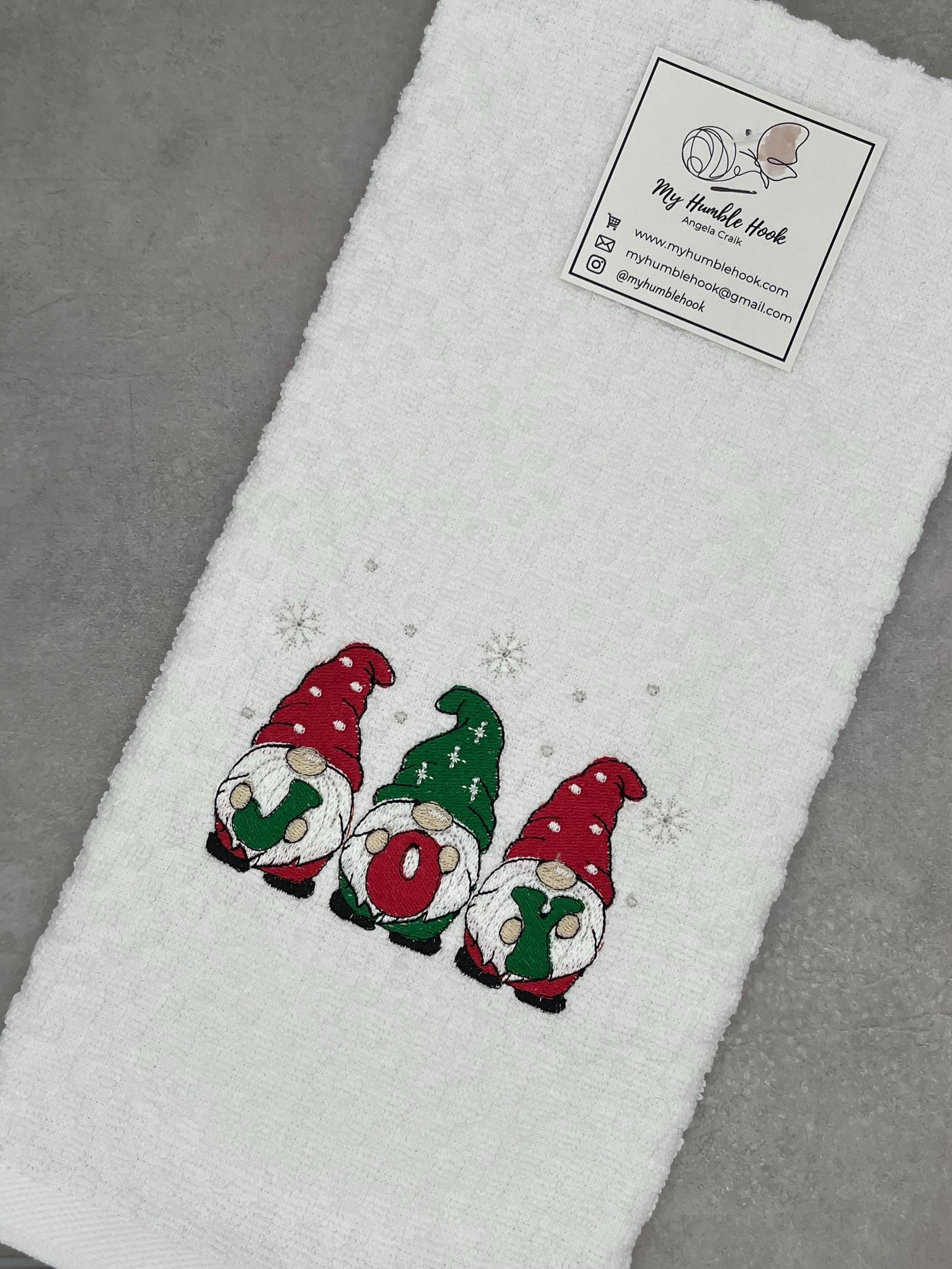 Holiday Joy Gnome Kitchen Towel / Winter Decorative Towel / Christmas Hand Towel