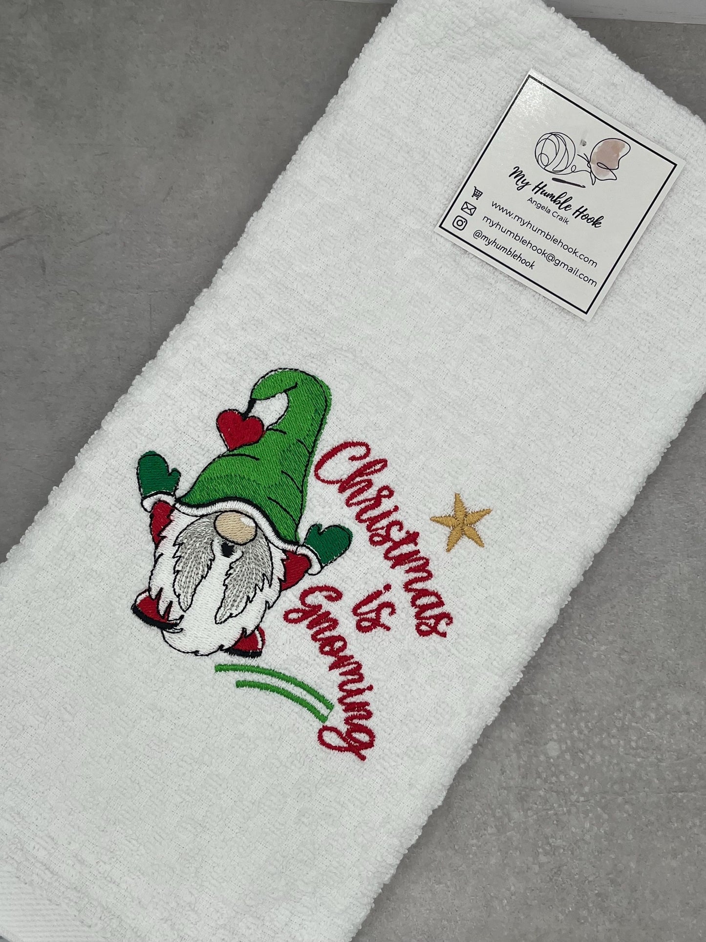 Christmas is Gnoming Kitchen Towel / Winter Decorative Dish Towel / Fun Christmas Gnome Hand Towel
