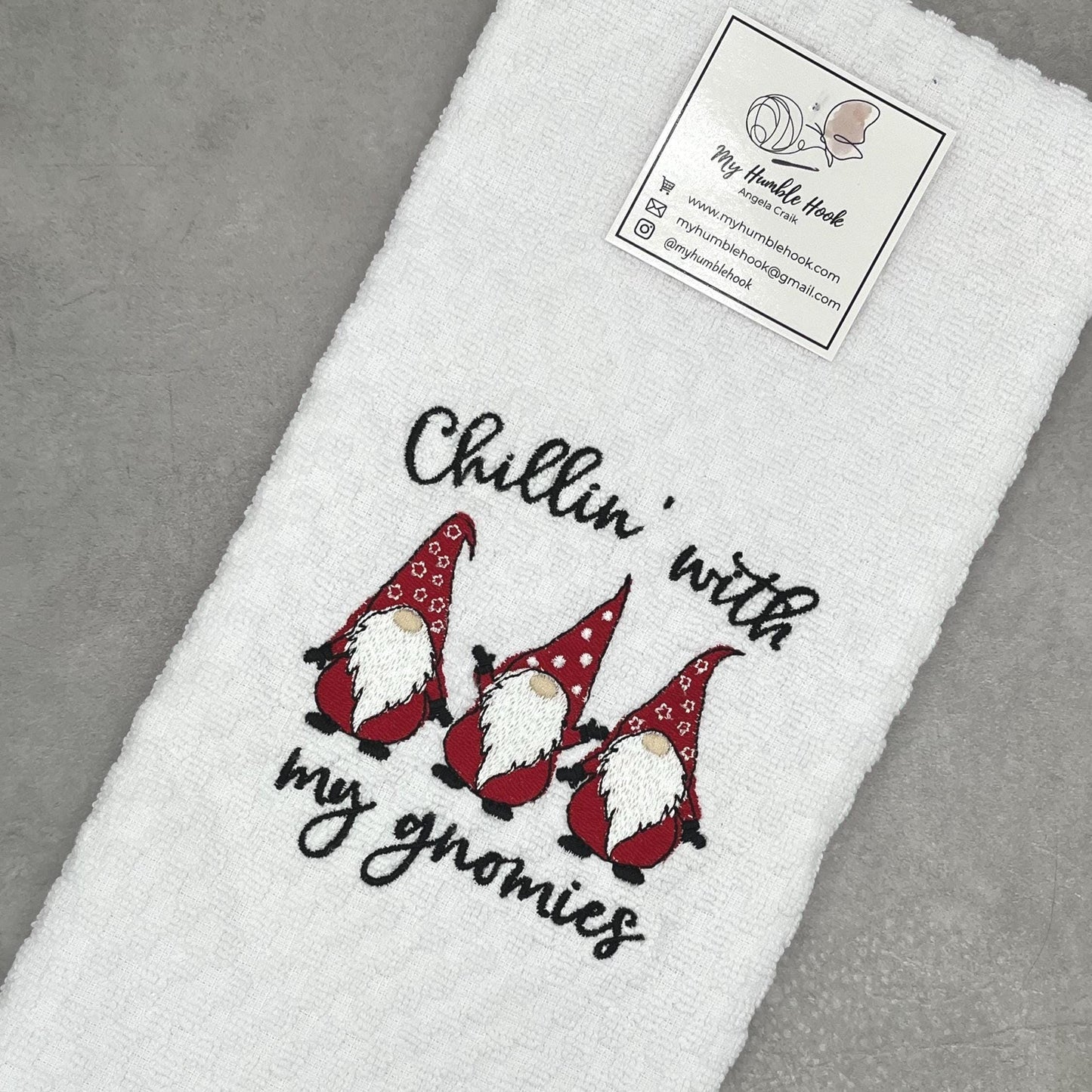 Chillin with My Gnomies Kitchen Towel / Winter Gnome Decorative Towel / Christmas Hand Towel