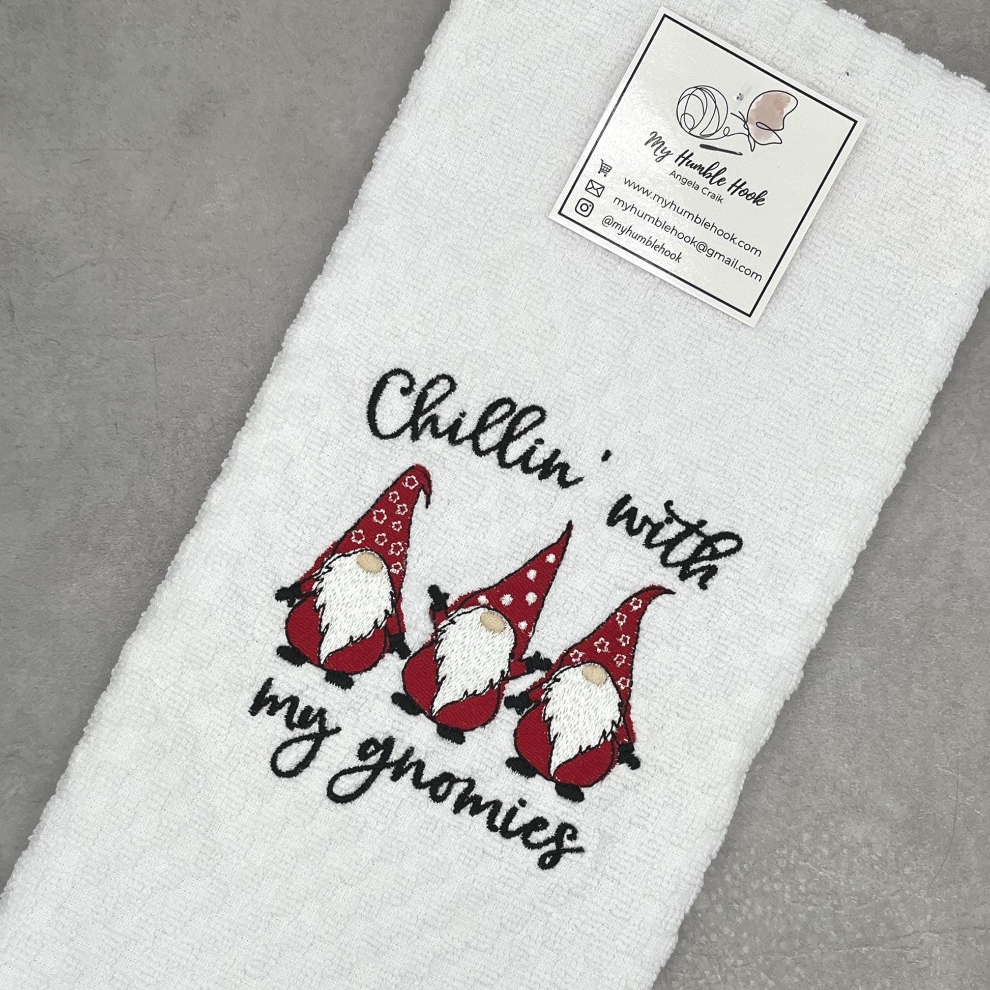 Chillin with My Gnomies Kitchen Towel / Winter Gnome Decorative Towel / Christmas Hand Towel