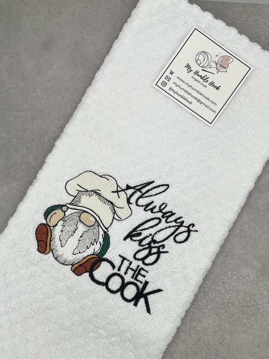Always Kiss the Cook Chef Gnome Kitchen Towel
