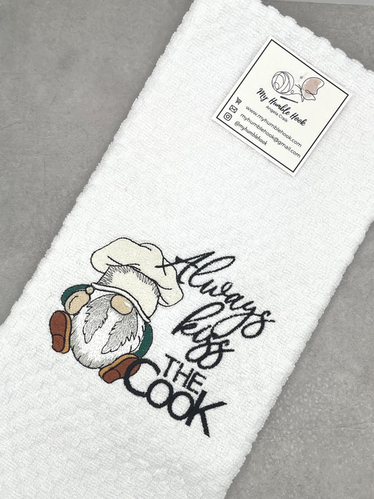 Always Kiss the Cook Chef Gnome Kitchen Towel / Summer Decorative Homeware