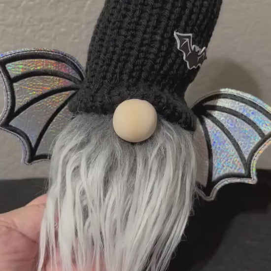 Bat Gnome / Halloween Spooky Decor / Tiered Tray Accessories / Cute Vampire Black and Silver Fall Decor