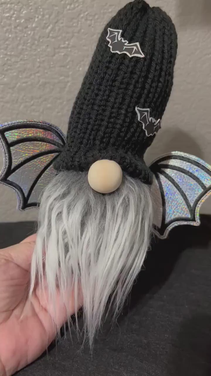 Bat Gnome / Halloween Spooky Decor / Tiered Tray Accessories / Cute Vampire Black and Silver Fall Decor