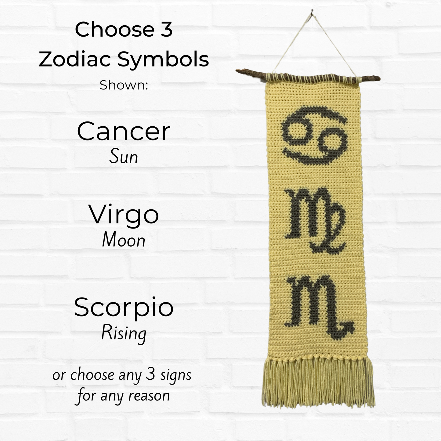 Sun Moon and Rising Astrology Wall Hanging / Zodiac Sign Wall Decor