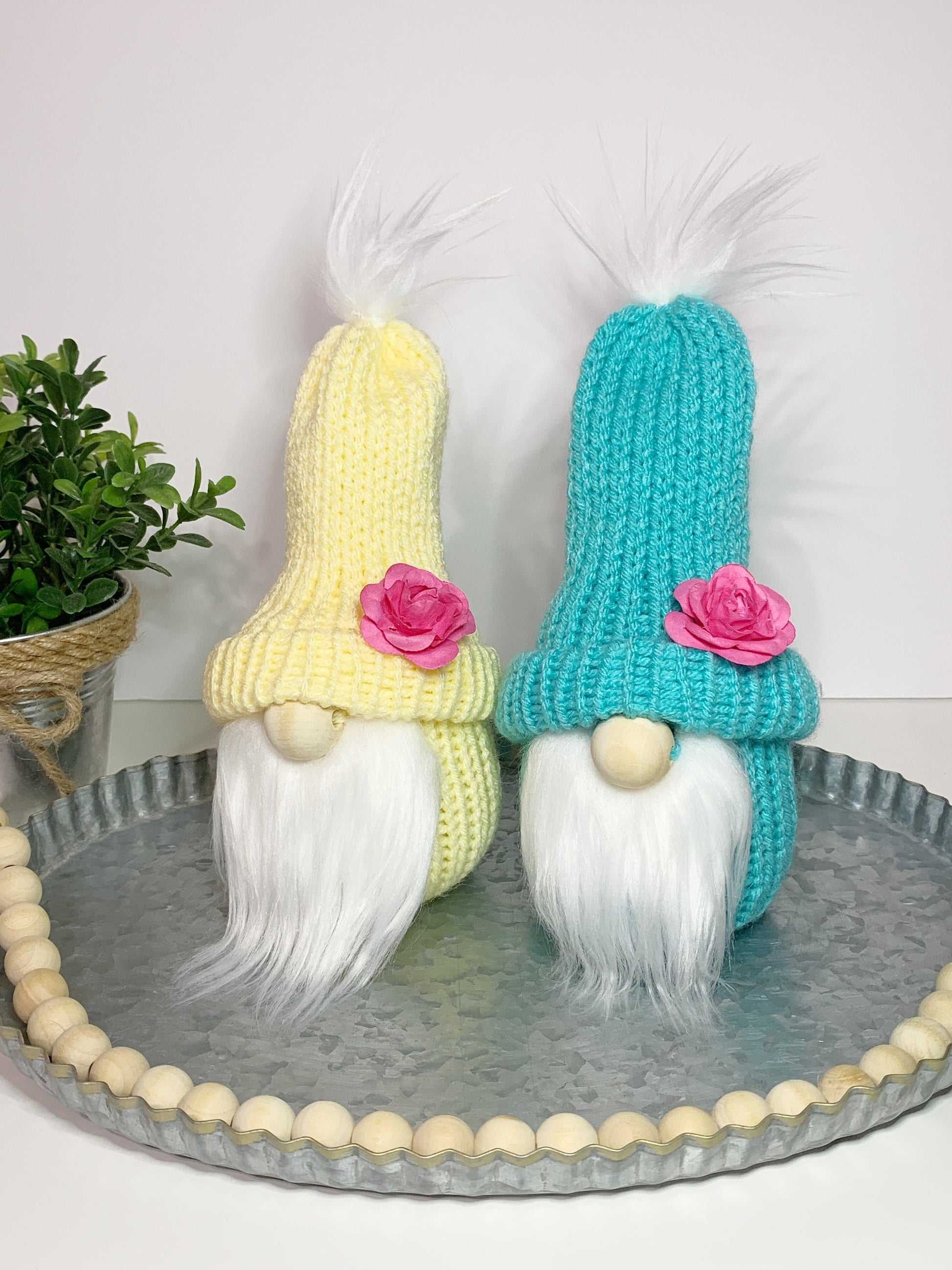 Spring Roses Gnome / Tiered Tray Decor / Flower Garden Gnome