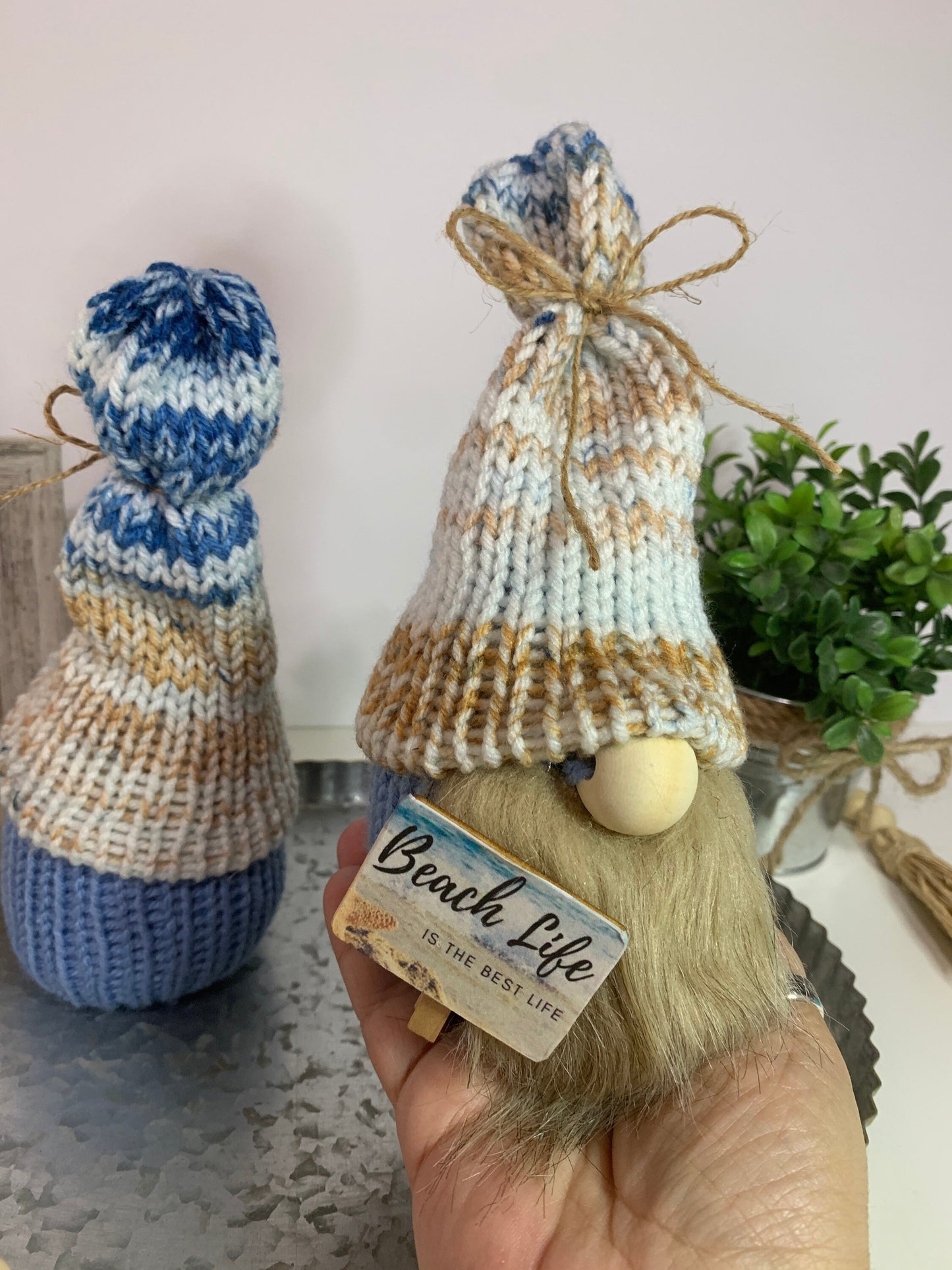 Beachy Farmhouse Gnome / Tiered Tray Decor / Rustic Gnome / Sandy beach Gnome