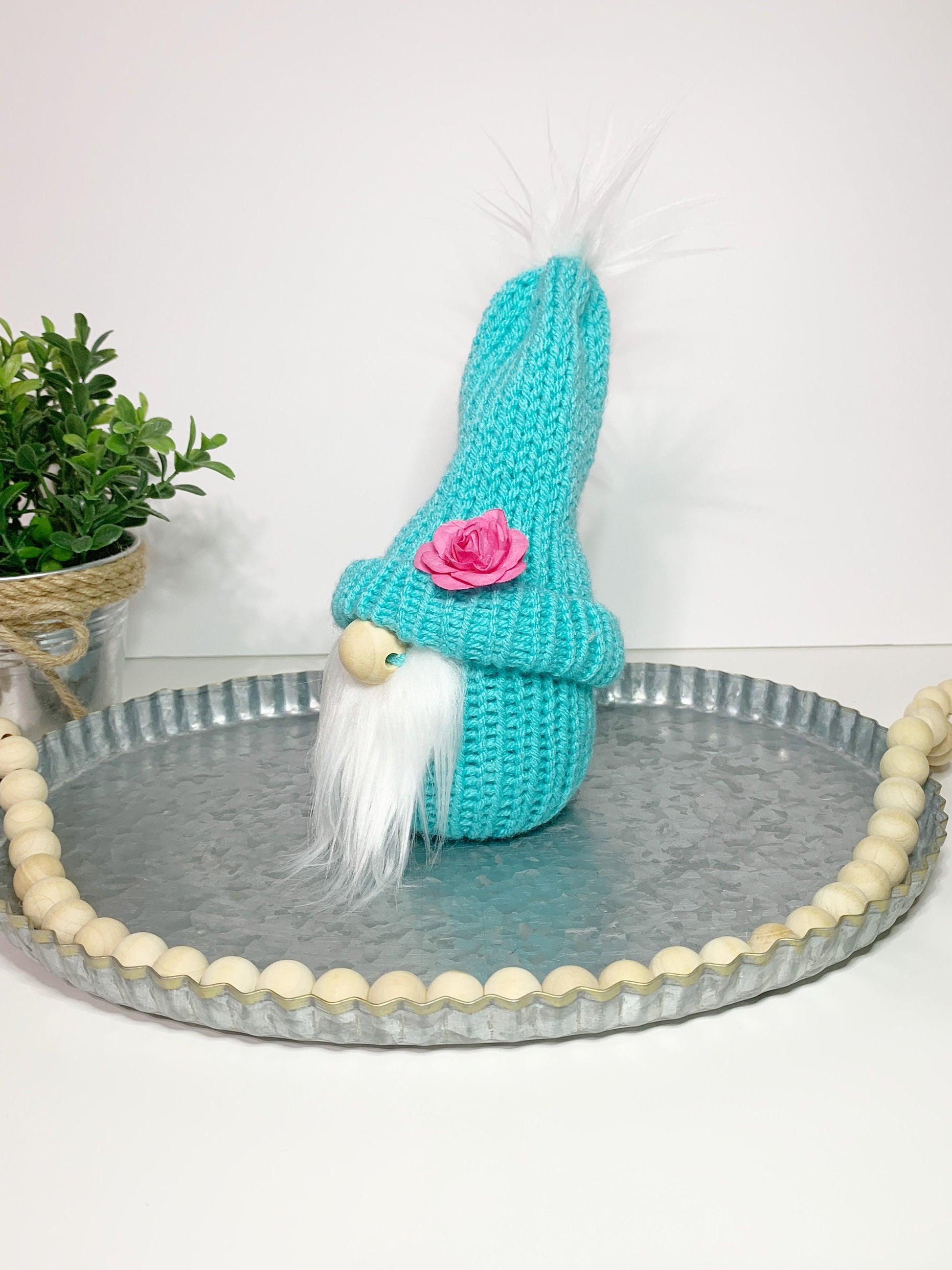 Spring Roses Gnome / Tiered Tray Decor / Flower Garden Gnome