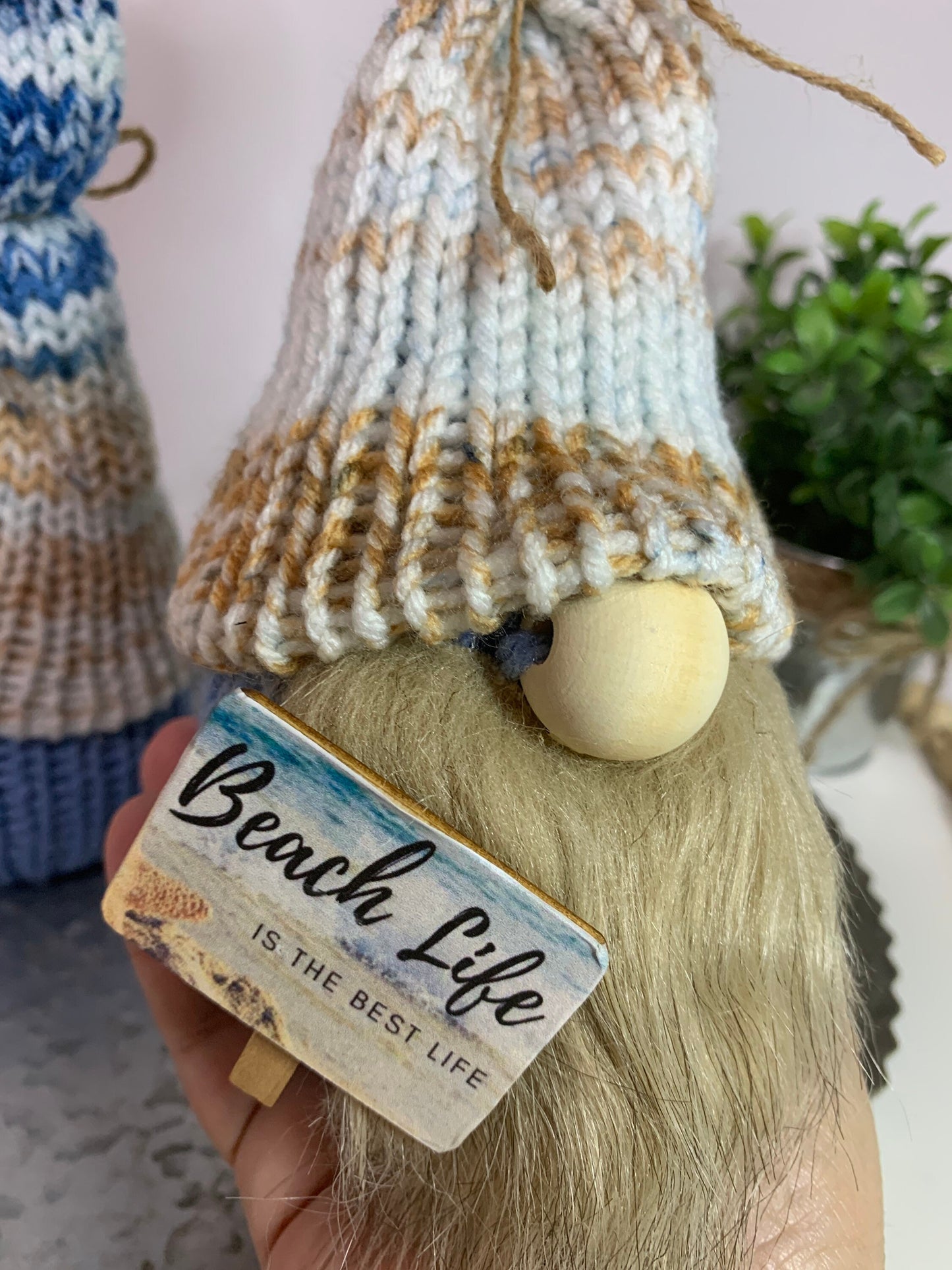 Beachy Farmhouse Gnome / Tiered Tray Decor / Rustic Gnome / Sandy beach Gnome