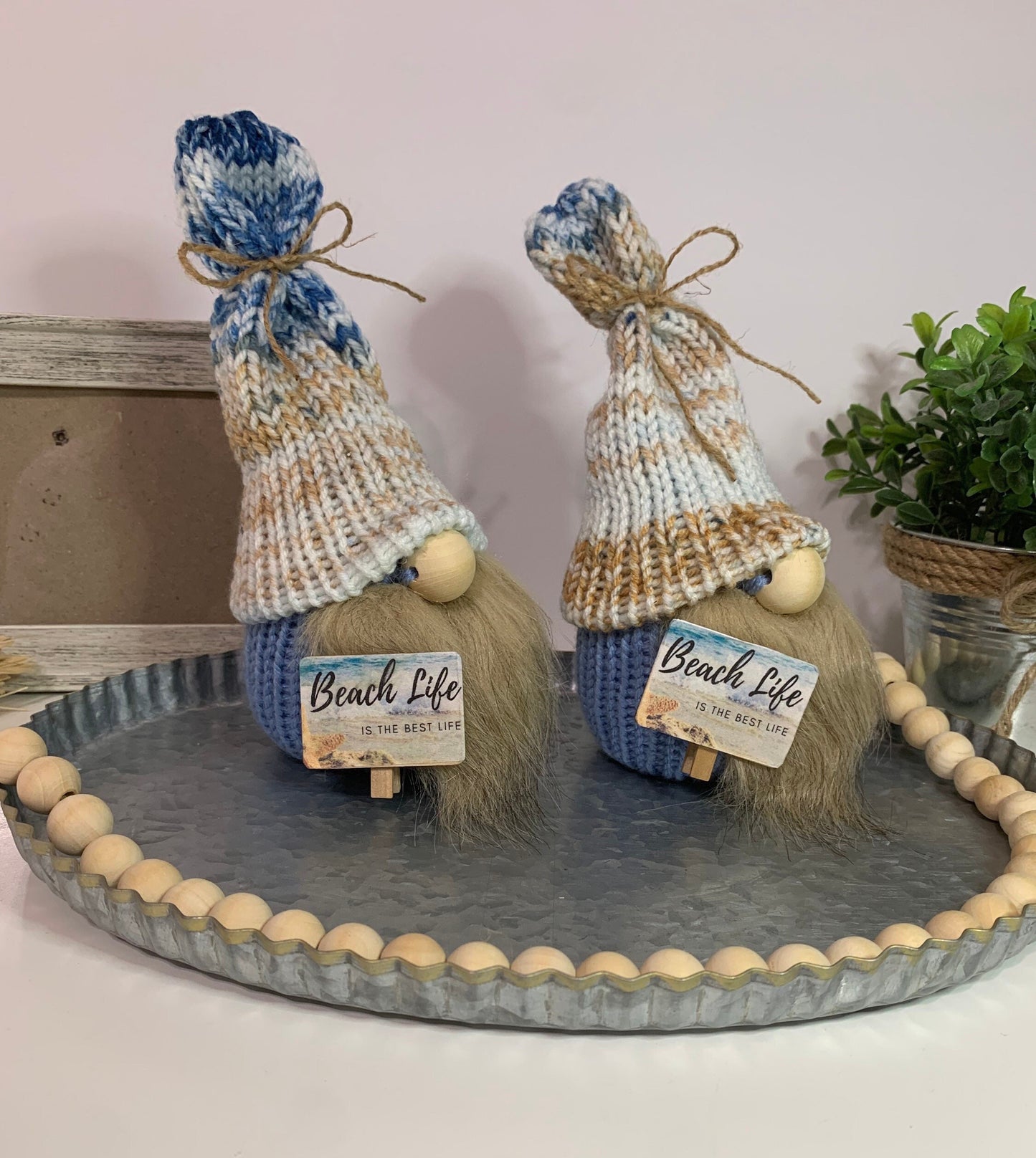 Beachy Farmhouse Gnome / Tiered Tray Decor / Rustic Gnome / Sandy beach Gnome