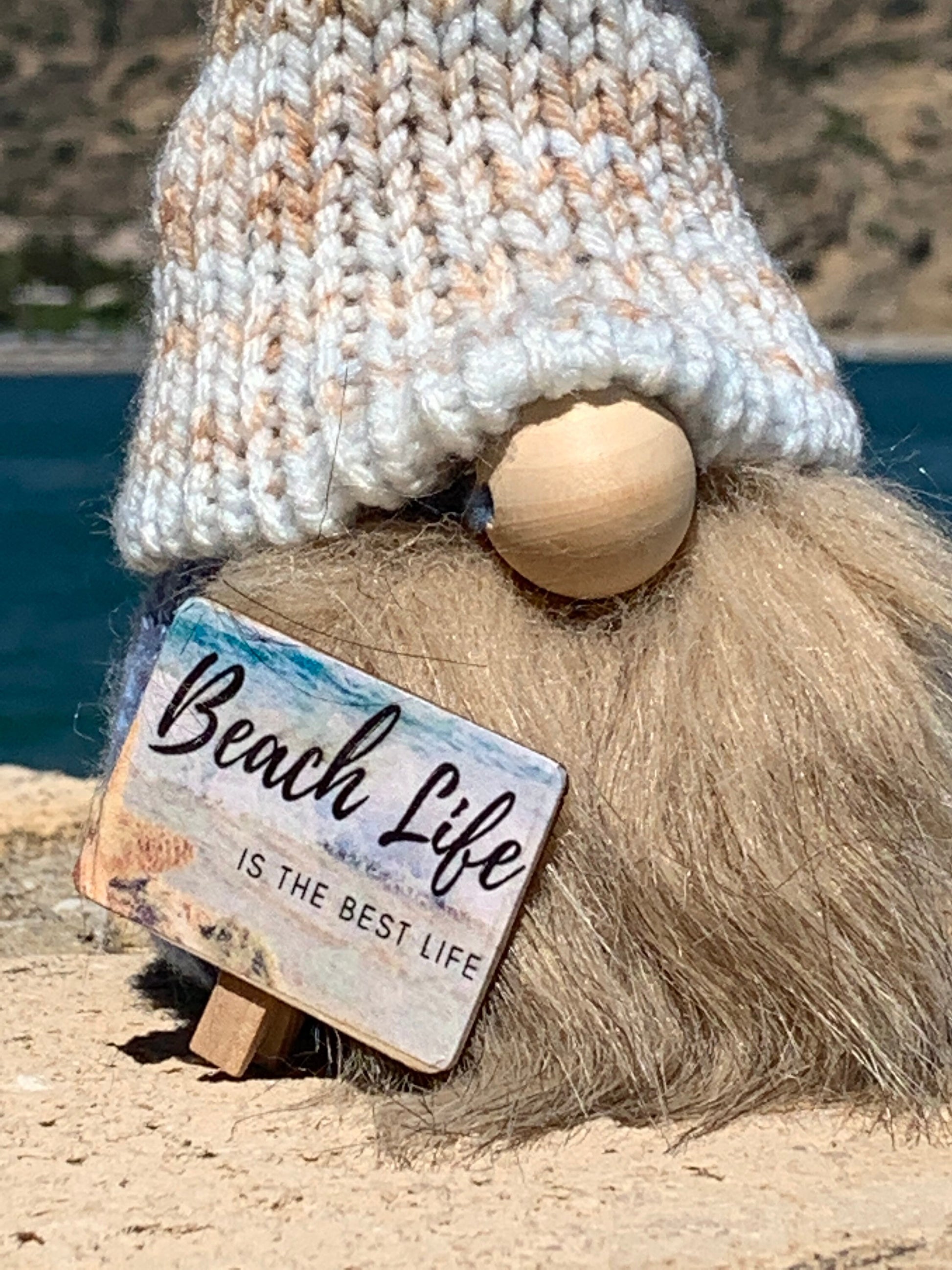 Beachy Farmhouse Gnome / Tiered Tray Decor / Rustic Gnome / Sandy beach Gnome