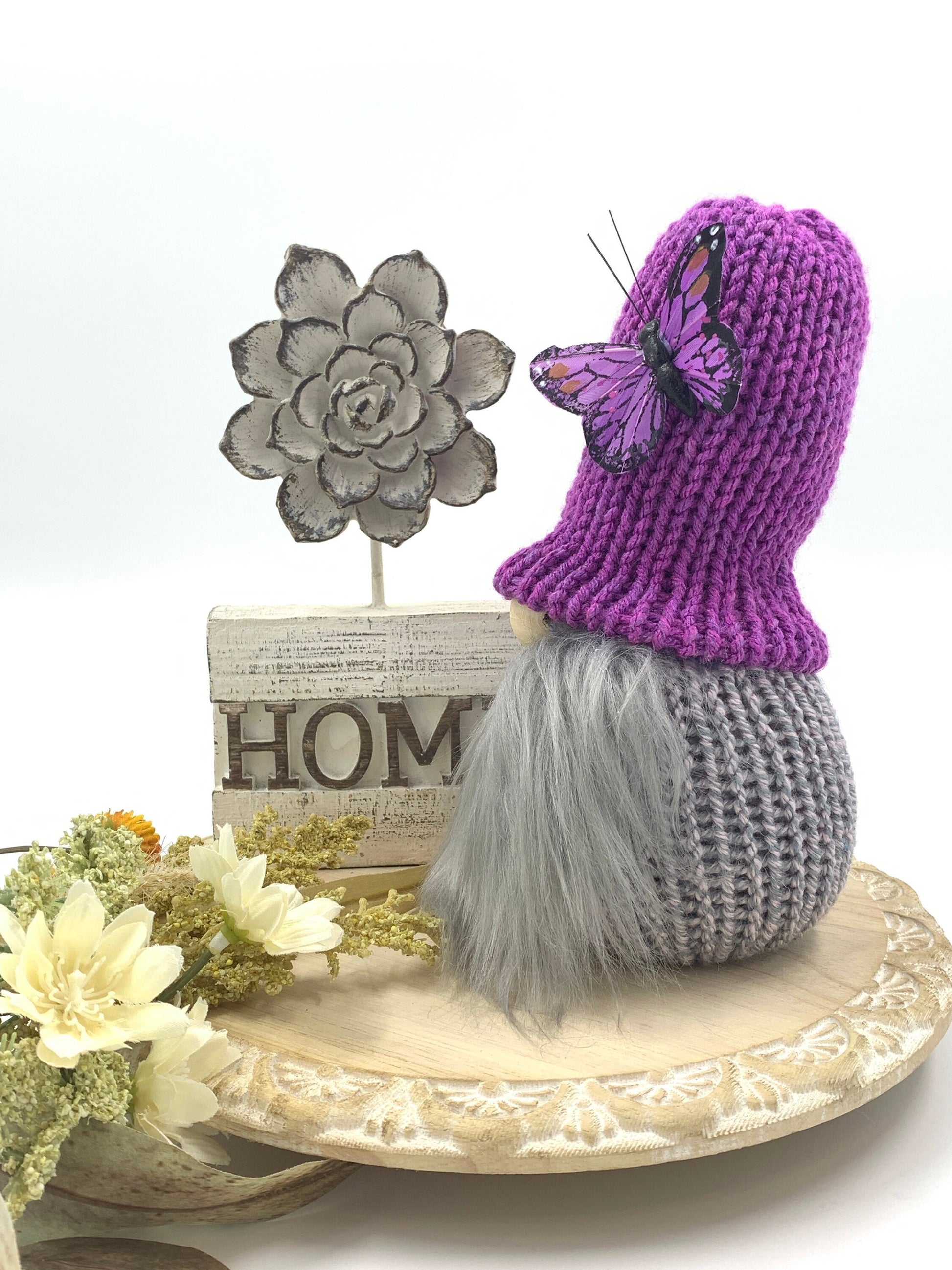 Butterfly Gnome / Tiered Tray Decor / Flower Garden Gnome