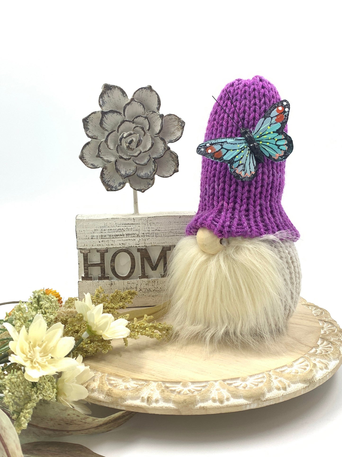 Butterfly Gnome / Tiered Tray Decor / Flower Garden Gnome