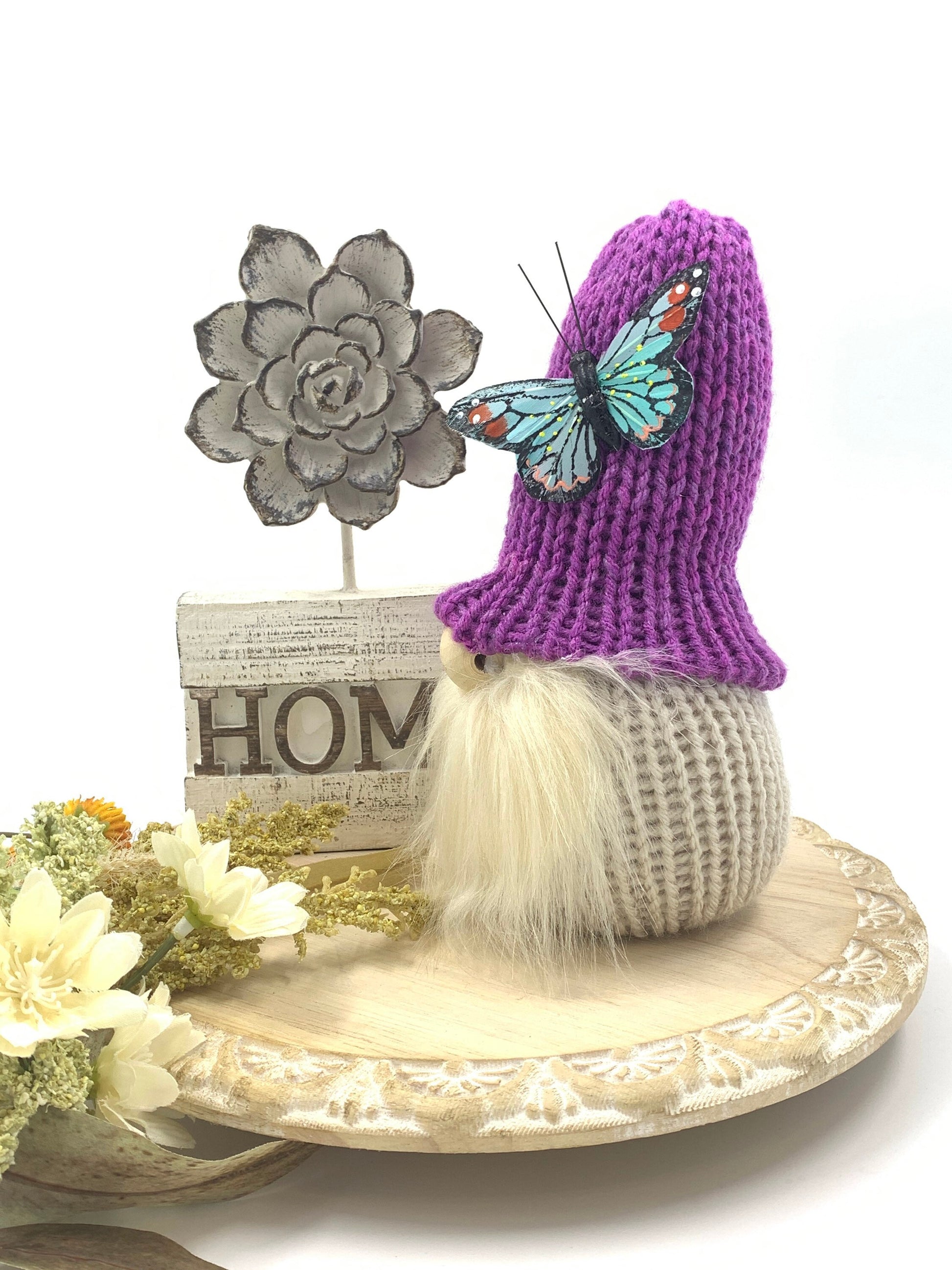 Butterfly Gnome / Tiered Tray Decor / Flower Garden Gnome