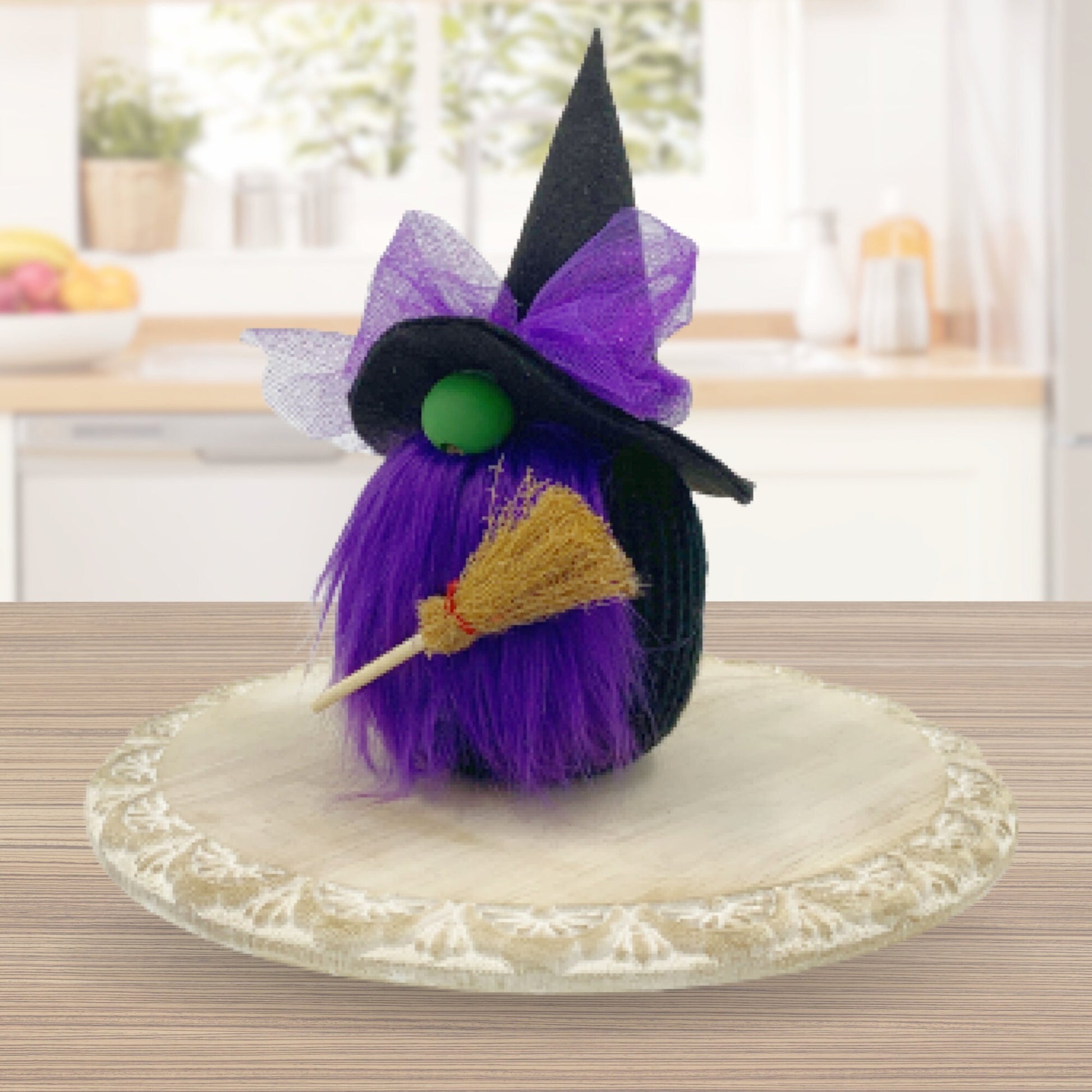 Halloween Witch Gnome / Spooky Season Tiered Tray Decor / Purple and Black Fall Decorations