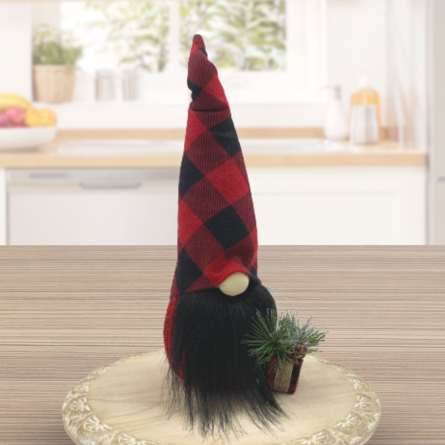 Red & Black Buffalo Plaid Christmas Gnome / Holiday Tiered Tray Decor / Winter Gnome Decorations