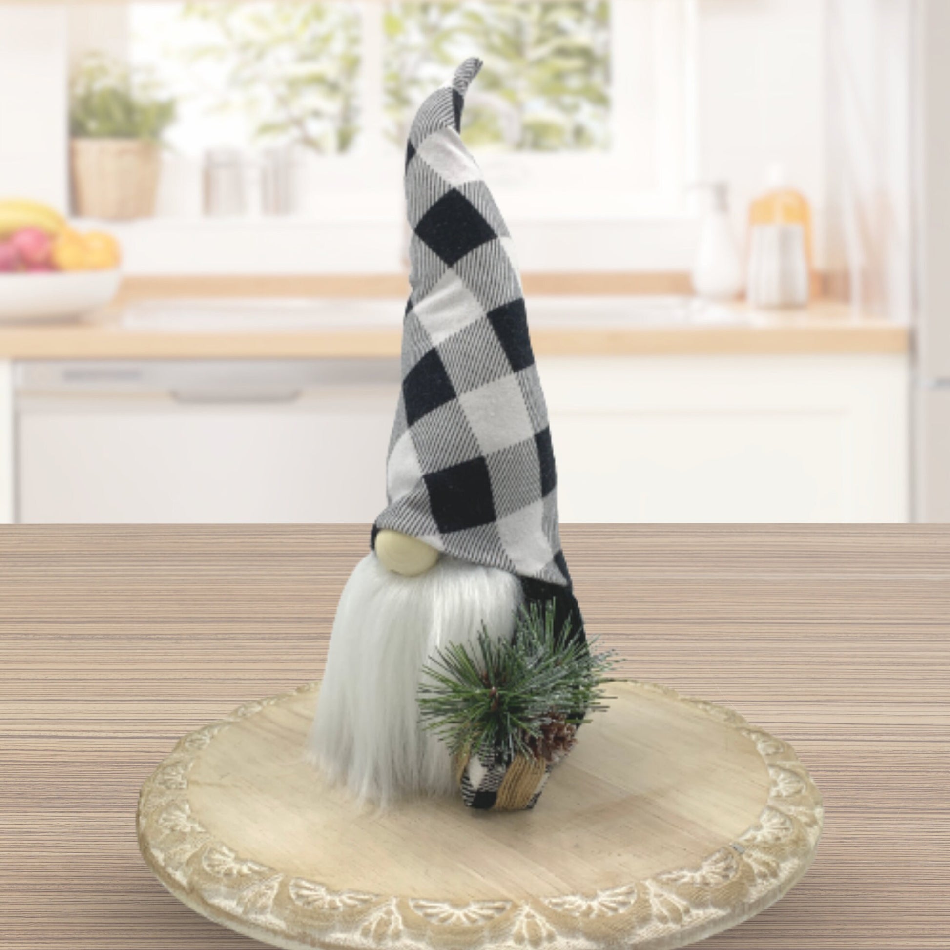 Black & White Buffalo Plaid Christmas Gnome / Holiday Tiered Tray Decor / Winter Gnome Decorations