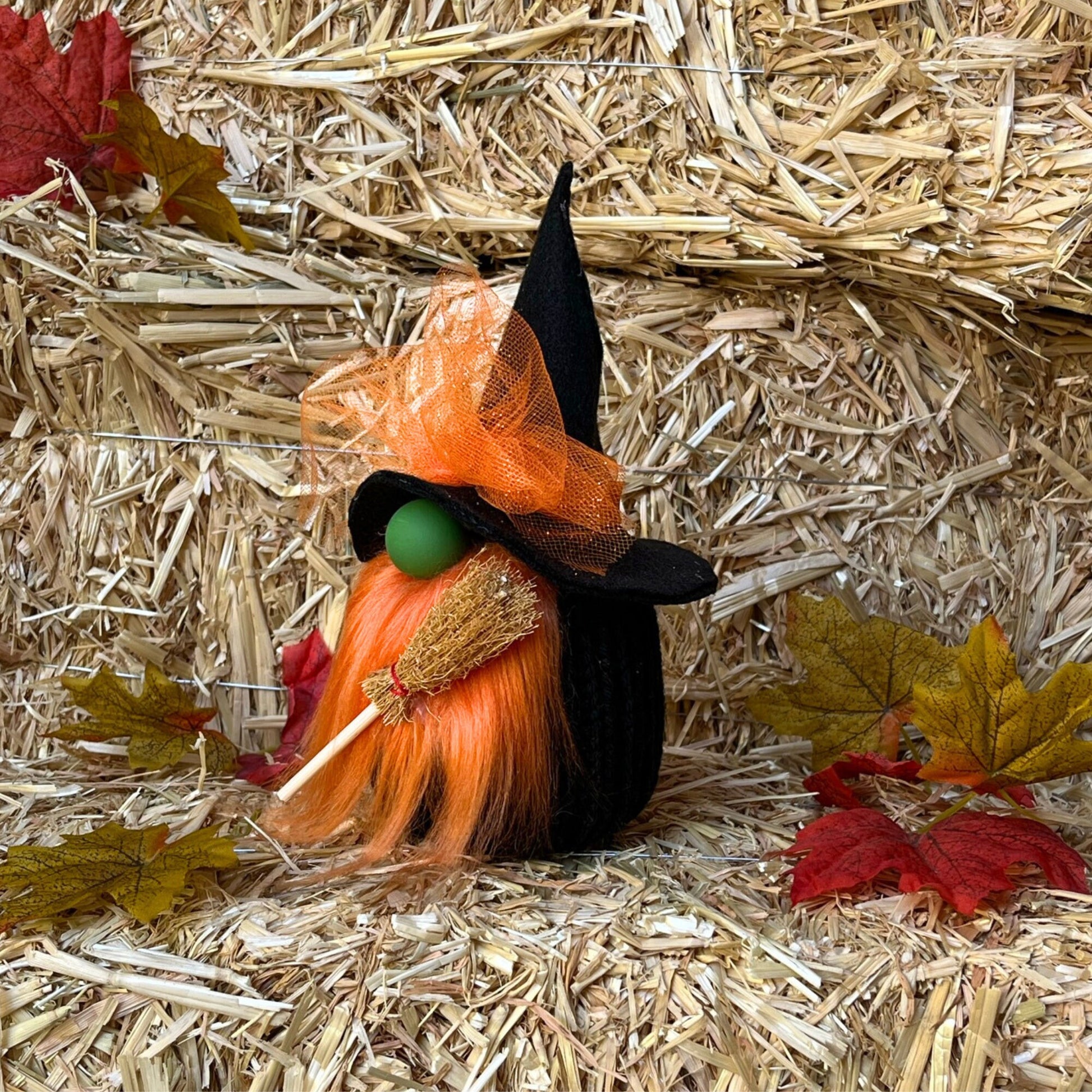 Orange & Black Halloween Witch Gnome / Spooky Season Tiered Tray Decor / Fall Decorations