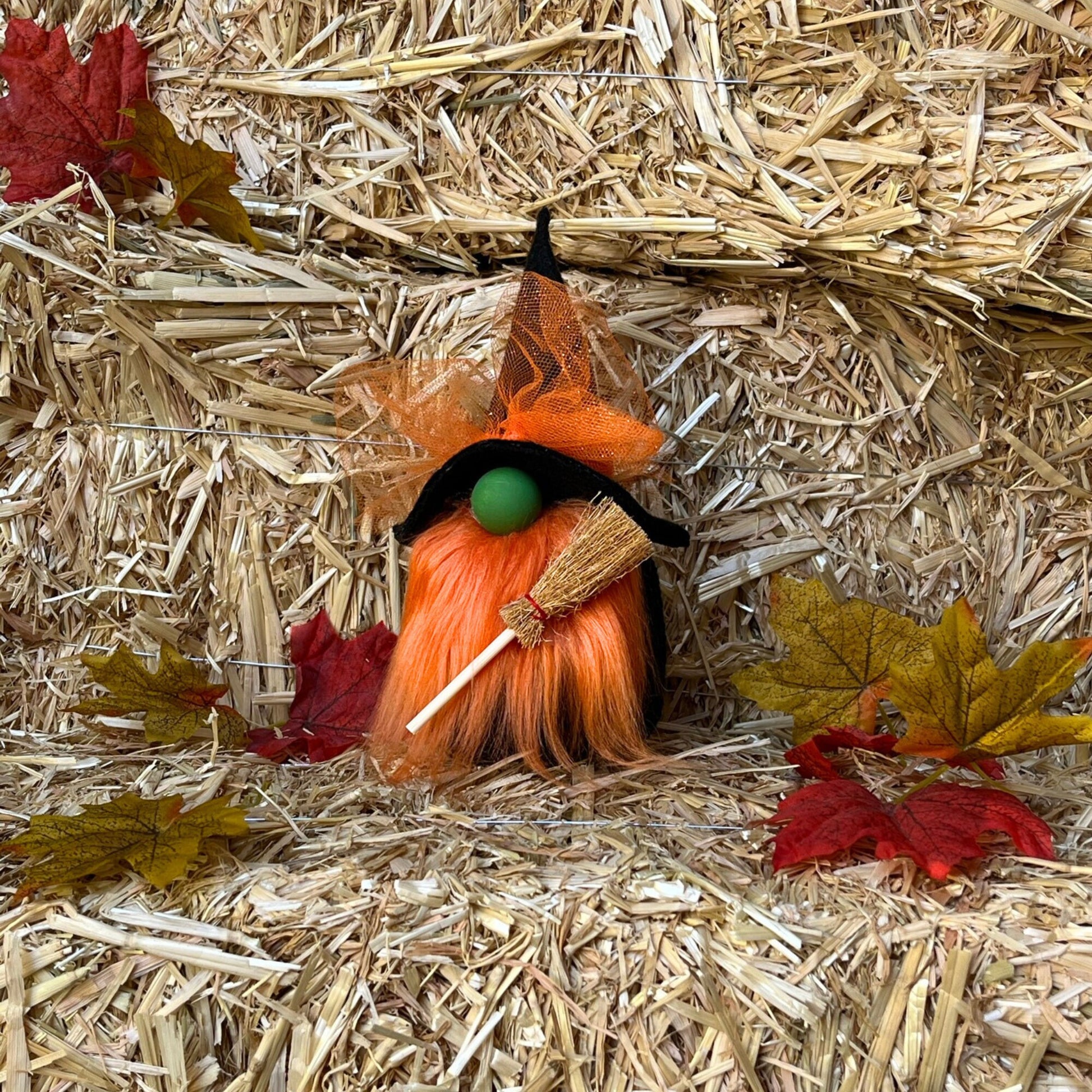 Orange & Black Halloween Witch Gnome / Spooky Season Tiered Tray Decor / Fall Decorations